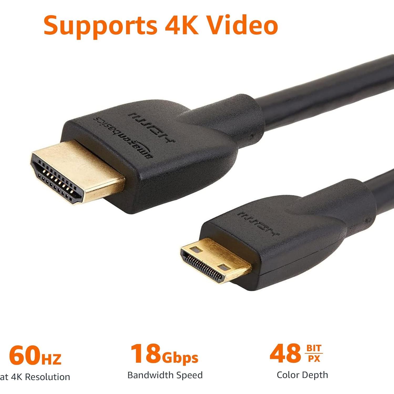 Cable Mini HDMI a HDMI Amazon Basics 1.8 m Alta Velocidad Negro