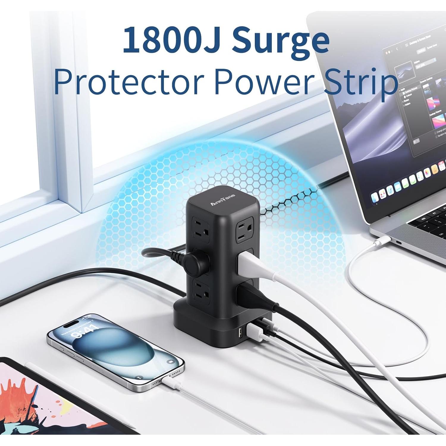 Regleta de Protección AnnTane 1.98m con 12 Salidas y 4 USB