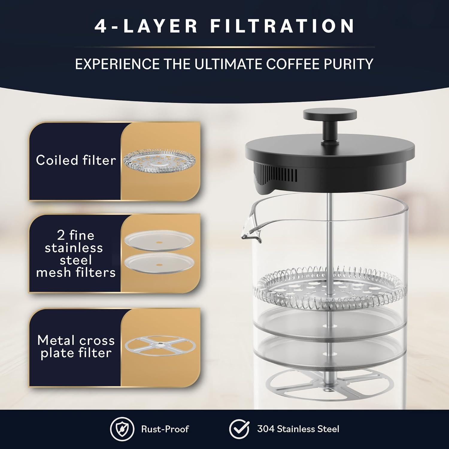 Prensa Francesa Home Hero 1L - Acero Inoxidable y Vidrio