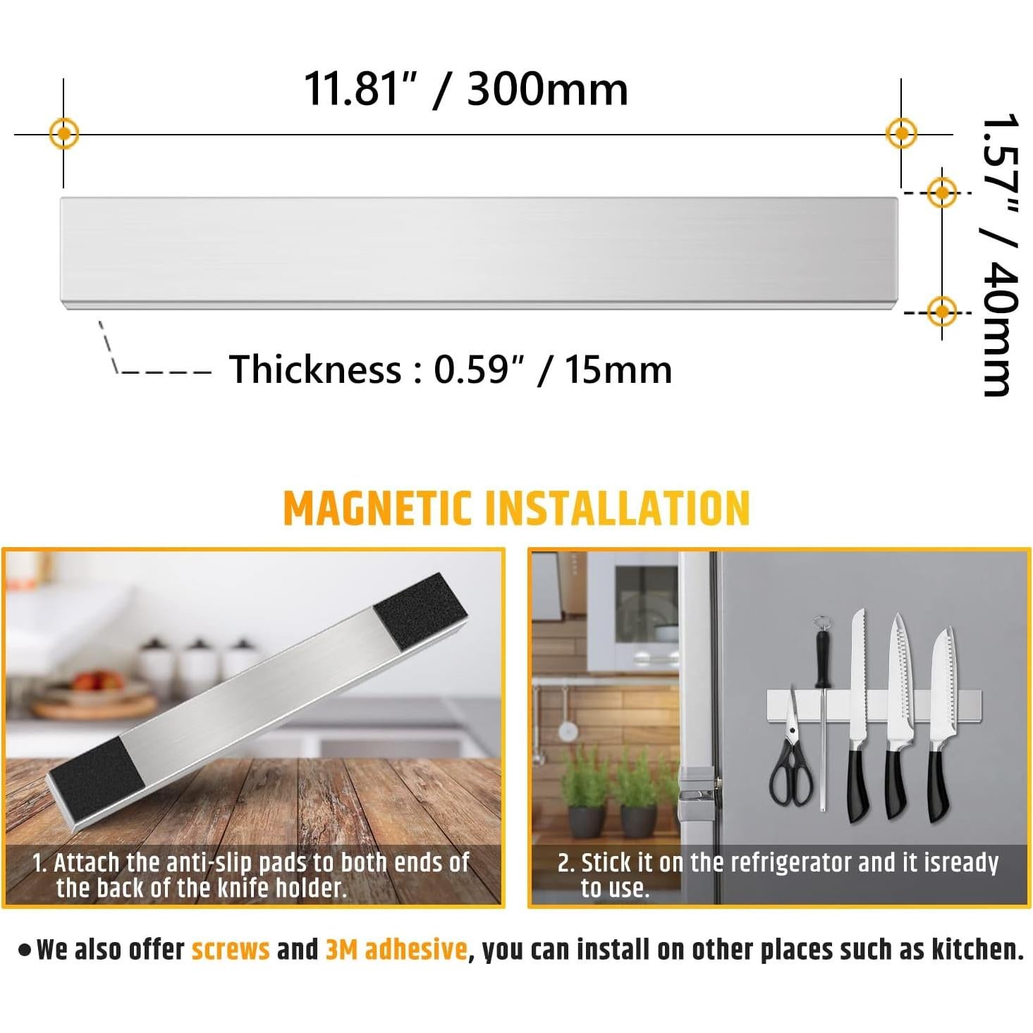 Soporte Magnético para Cuchillos LERJU 30cm Acero Inoxidable Plata