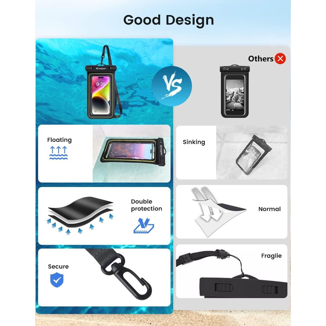 Funda Impermeable Flotante Rynapac para iPhone y Galaxy