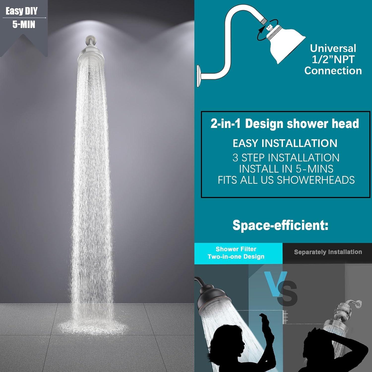 Cabezal de Ducha Filtrado SonTiy 6" Alta Presión Acero Inoxidable