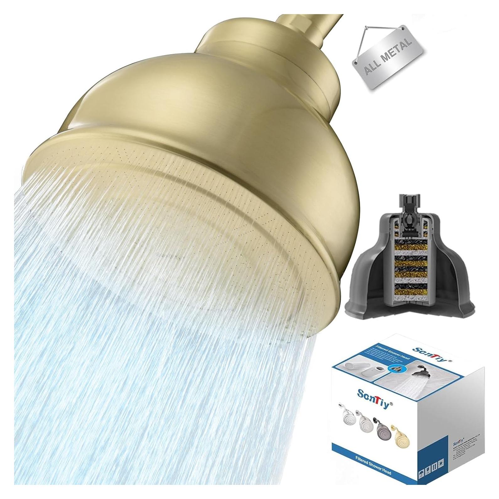 Cabezal de Ducha Filtrado SonTiy 15 cm Dorado Alta Presión