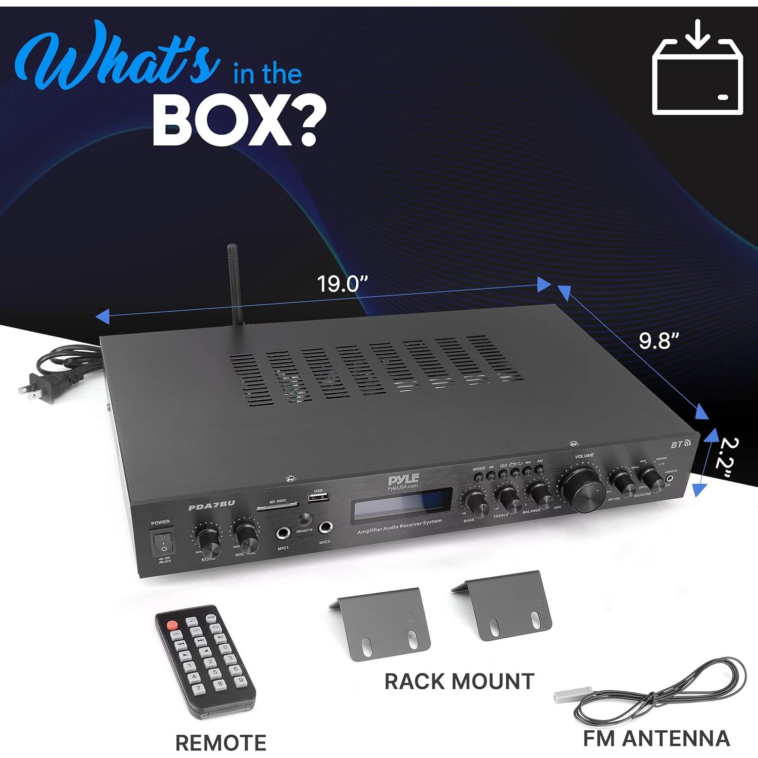 Amplificador Pyle PDA7BU 200W Bluetooth 2.1 Rack Negro