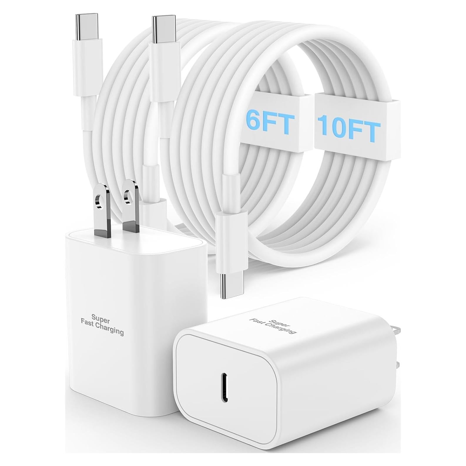 Cargador Rápido 45W Tipo C Chcela con Cable 6FT+10FT Blanco