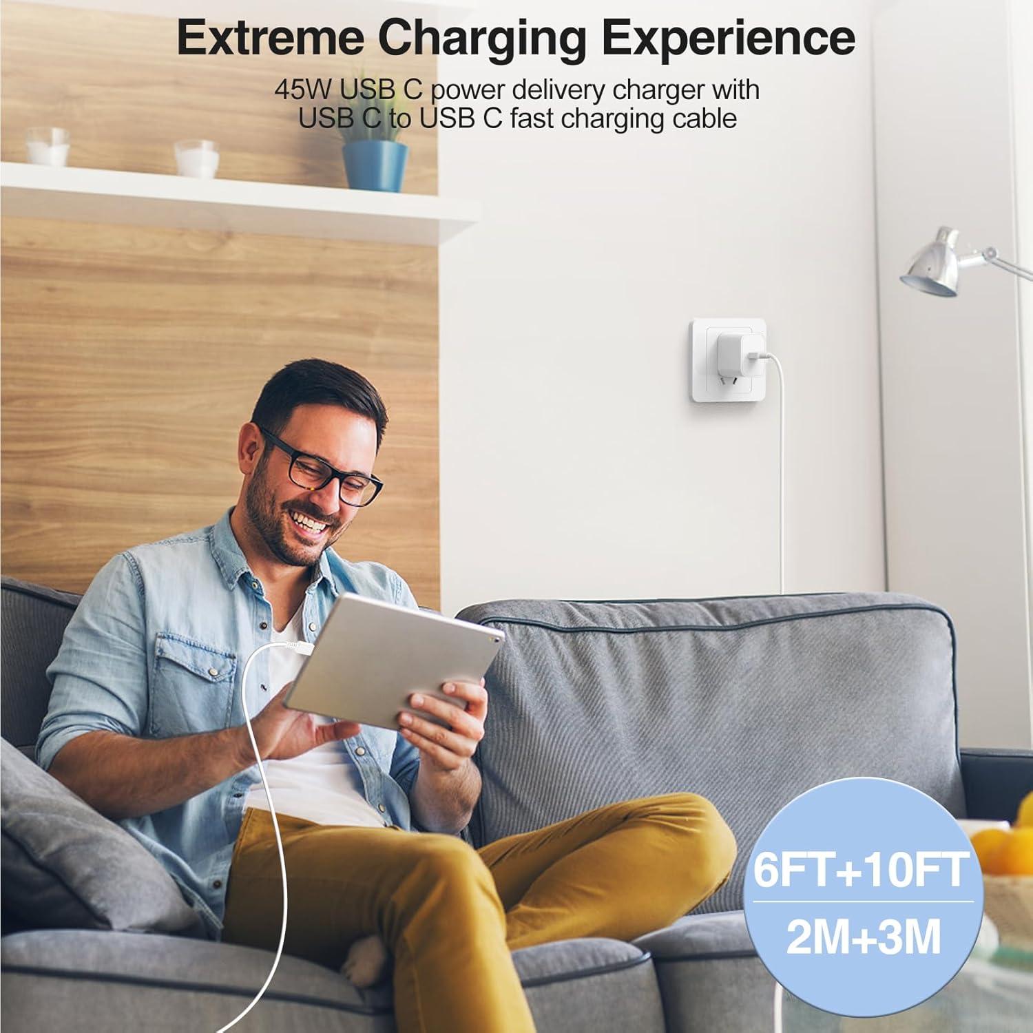 Cargador Rápido 45W Tipo C Chcela con Cable 6FT+10FT Blanco