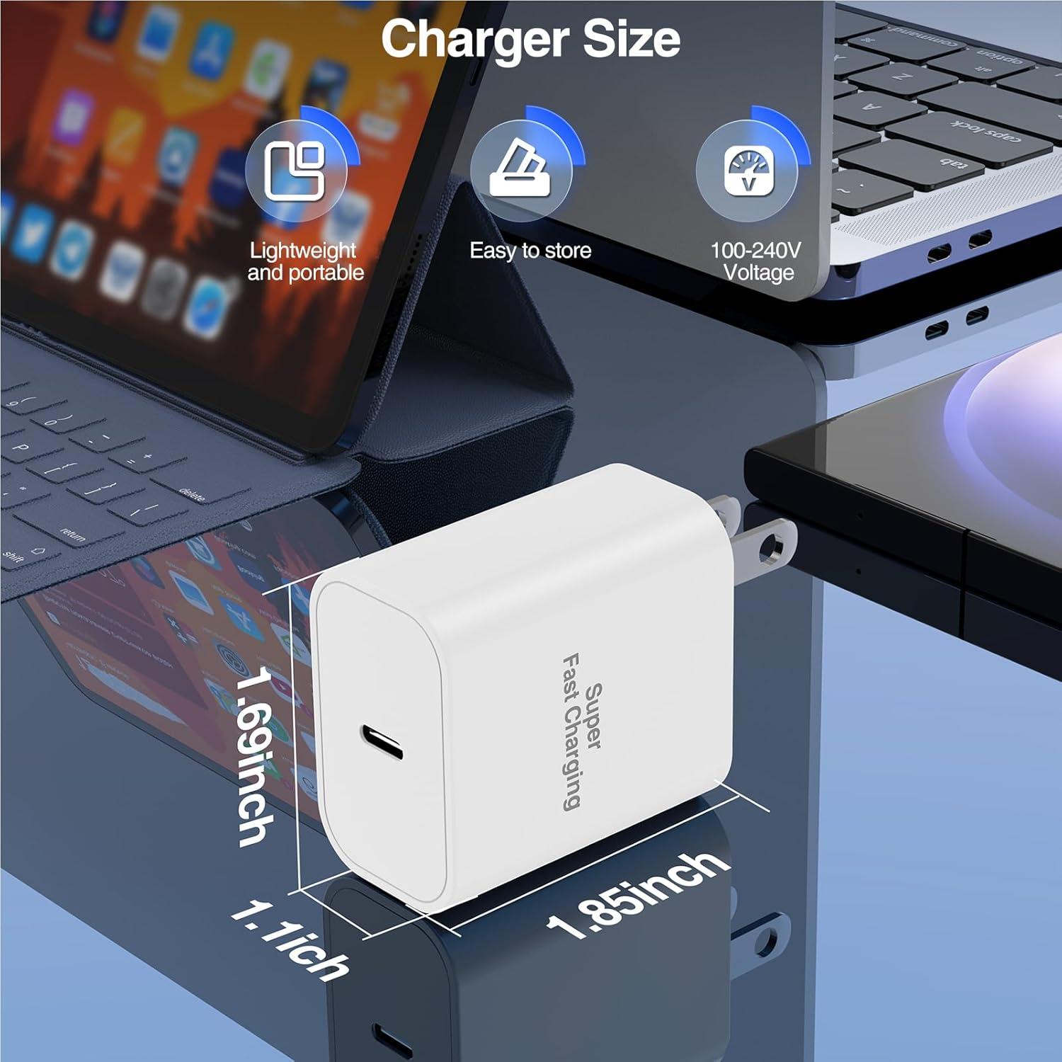 Cargador Rápido 45W Tipo C Chcela con Cable 6FT+10FT Blanco