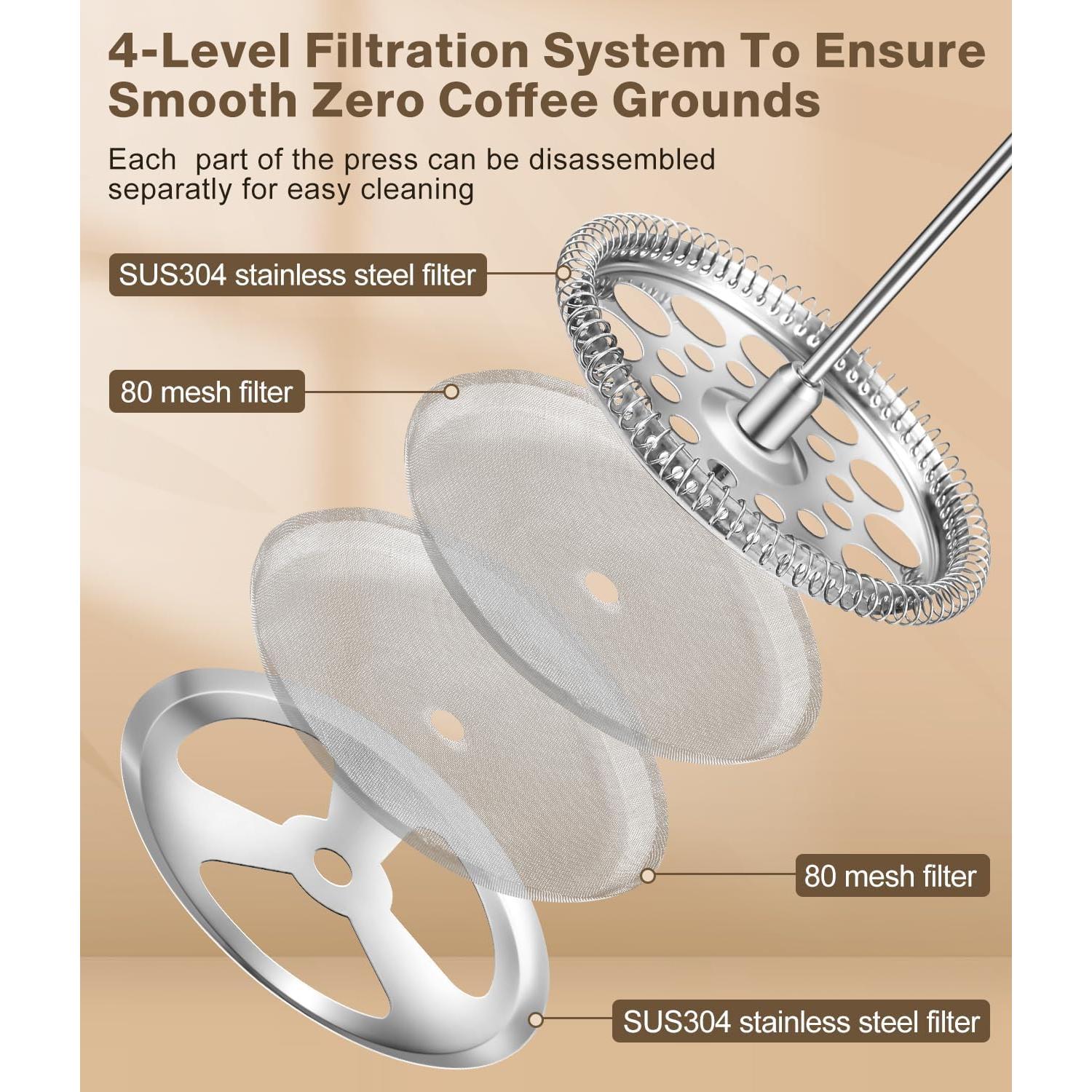 Cafetera Prensa Francesa AMFOCUS 34oz Acero Inoxidable Vidrio