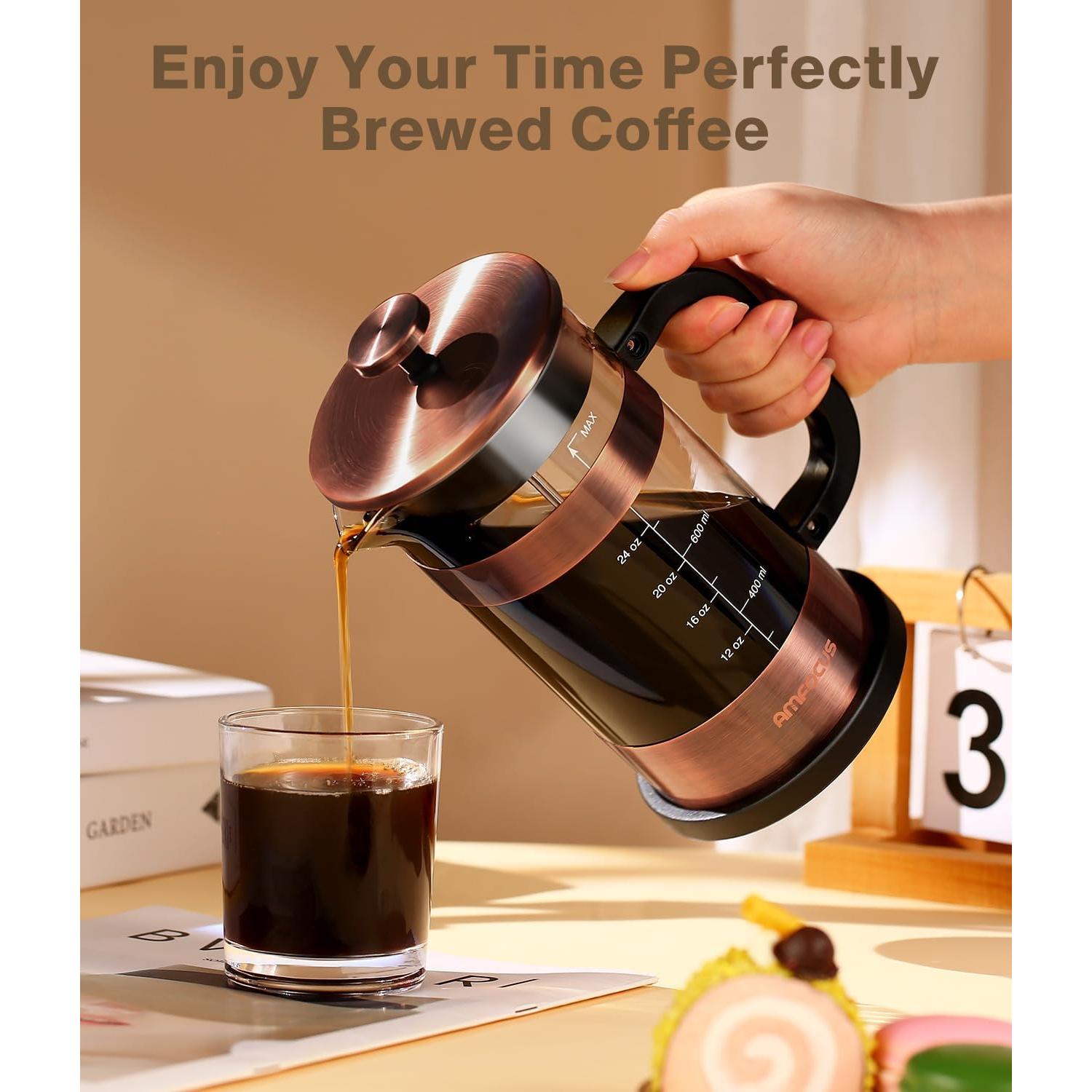 Cafetera Prensa Francesa AMFOCUS 34oz Acero Inoxidable Vidrio