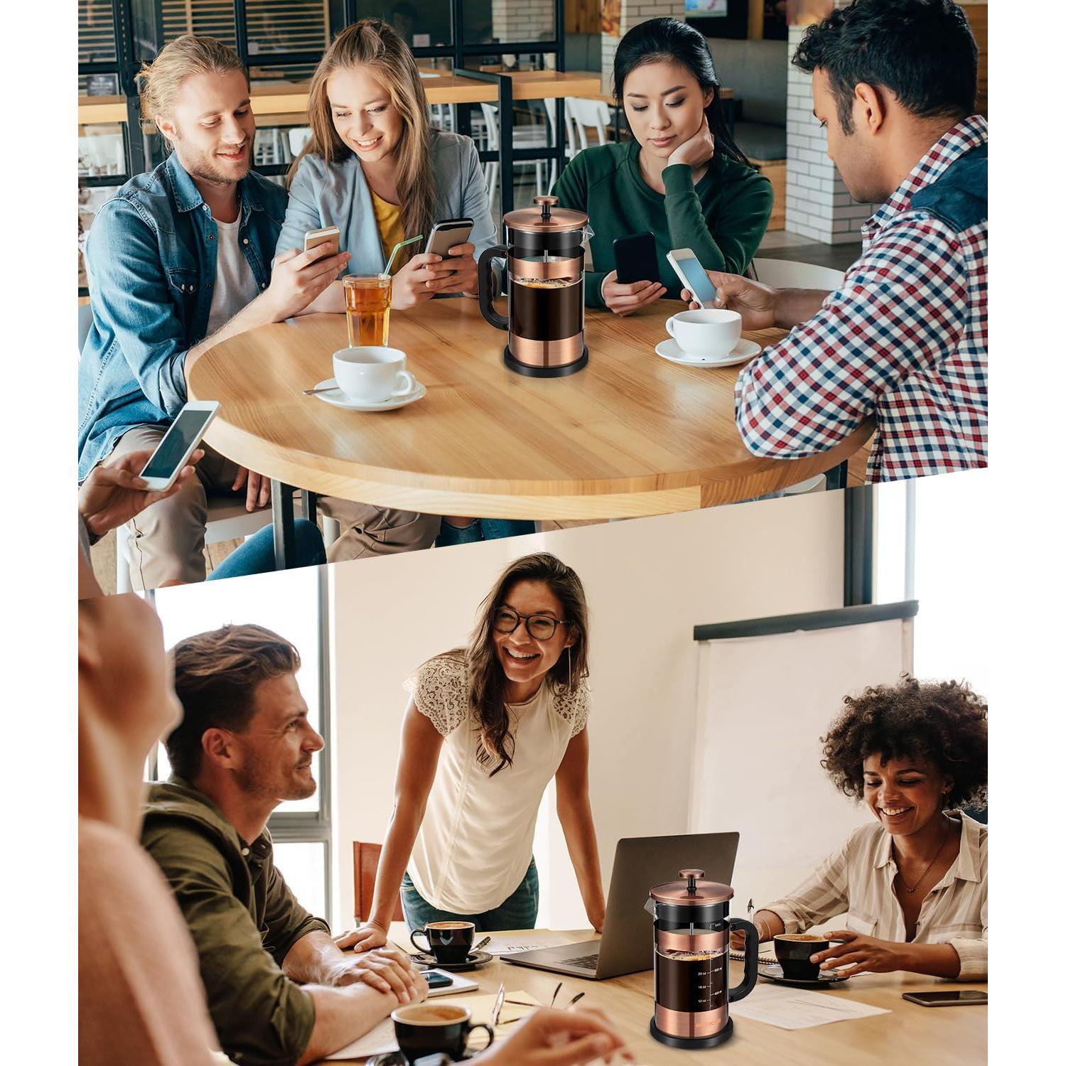 Cafetera Prensa Francesa AMFOCUS 34oz Acero Inoxidable Vidrio