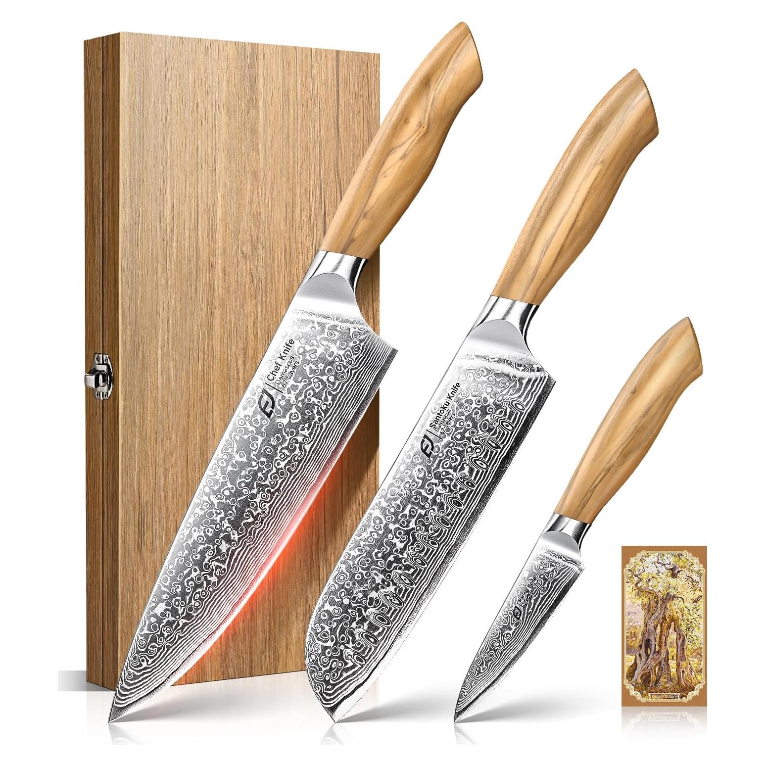 Juego de cuchillos de cocina Emojoy 3 piezas Damasco 67 capas