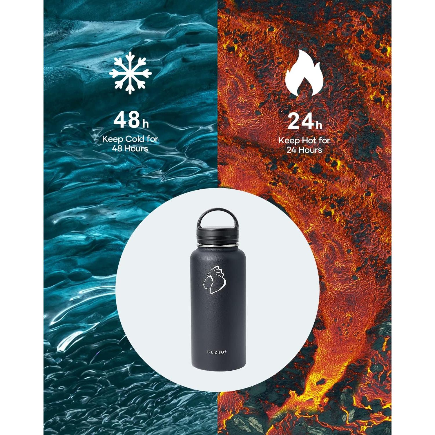 Botella de Agua Aislada BUZIO 32 oz Acero Inoxidable Negra