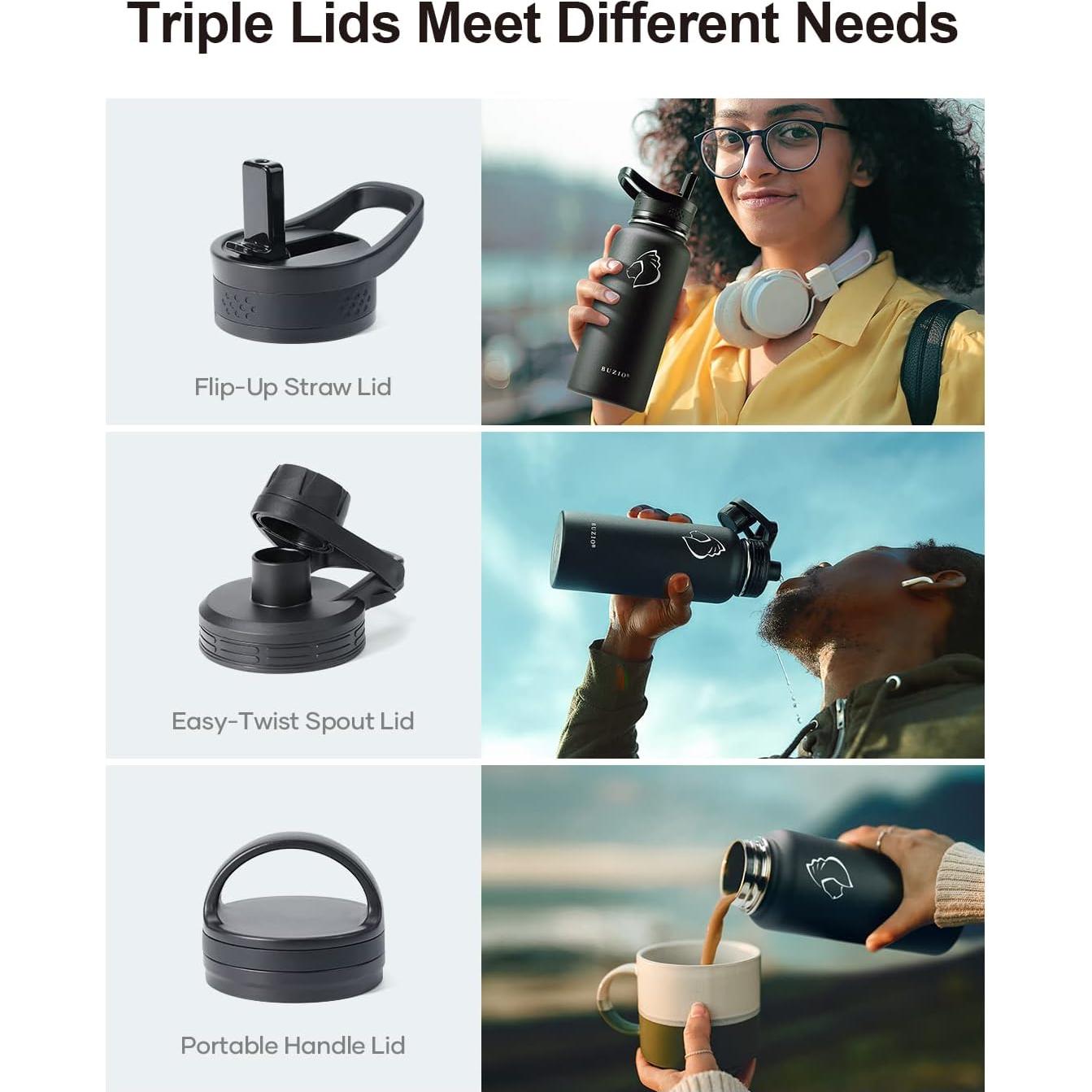 Botella de Agua Aislada BUZIO 32 oz Acero Inoxidable Negra