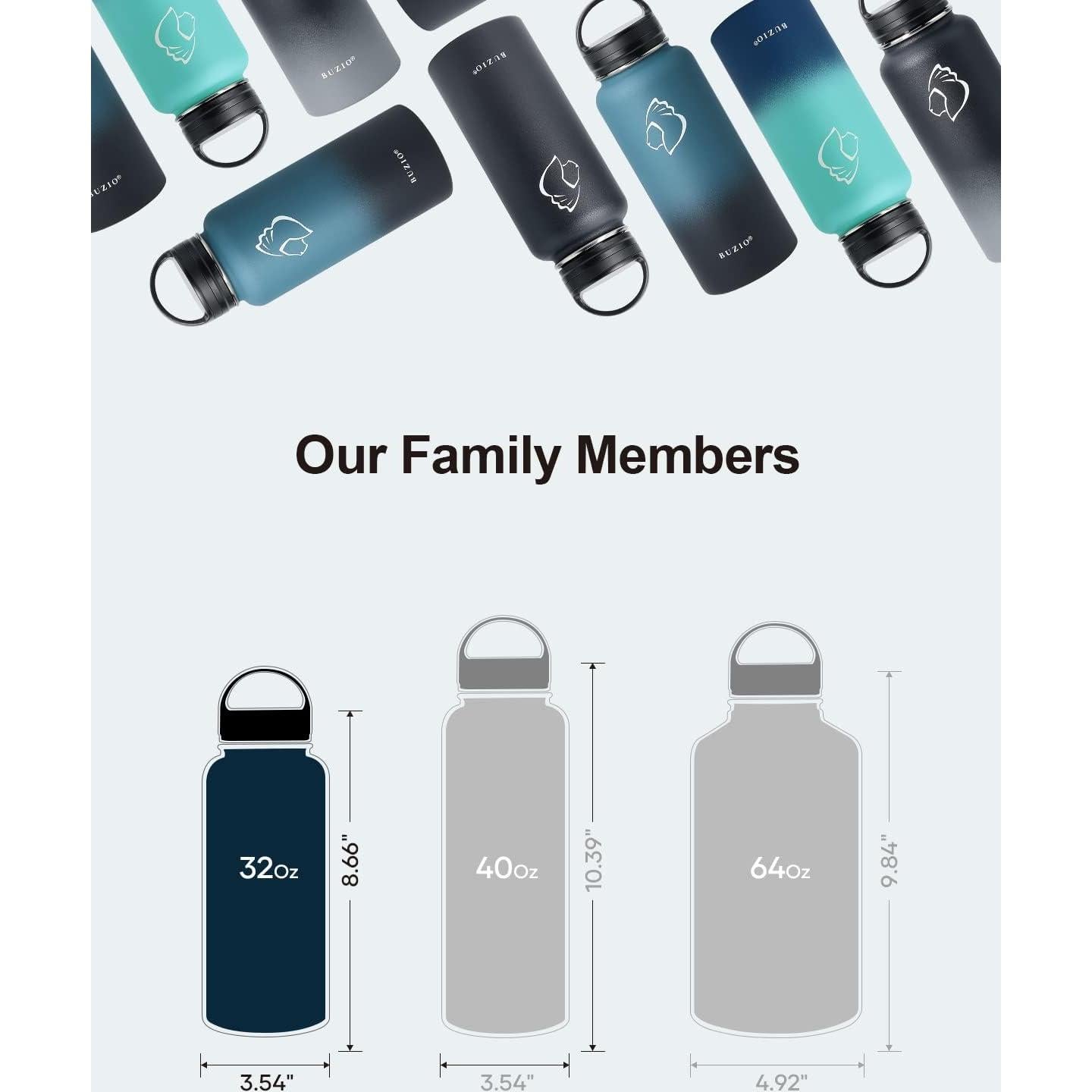 Botella de Agua Aislada BUZIO 32 oz Acero Inoxidable Negra