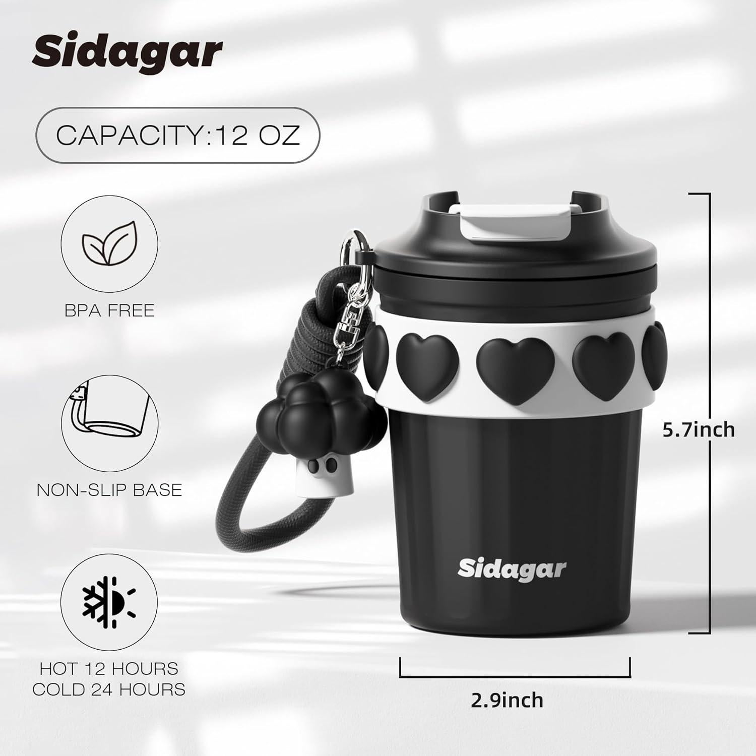 Taza de Café Térmica SDGA+ 12 oz Acero Inoxidable Negra
