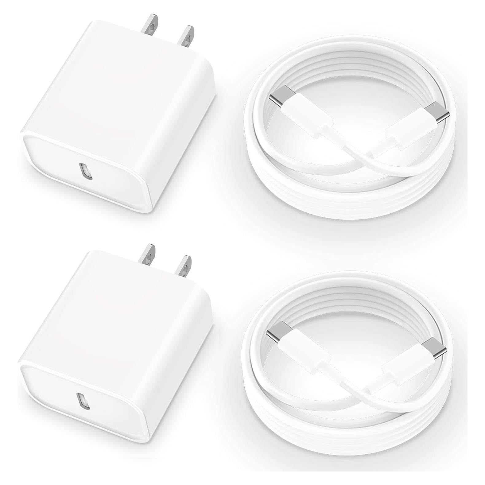 Cargador Rápido USB C 20W MFi para iPhone 17/16 + 2 Cables 1.83m