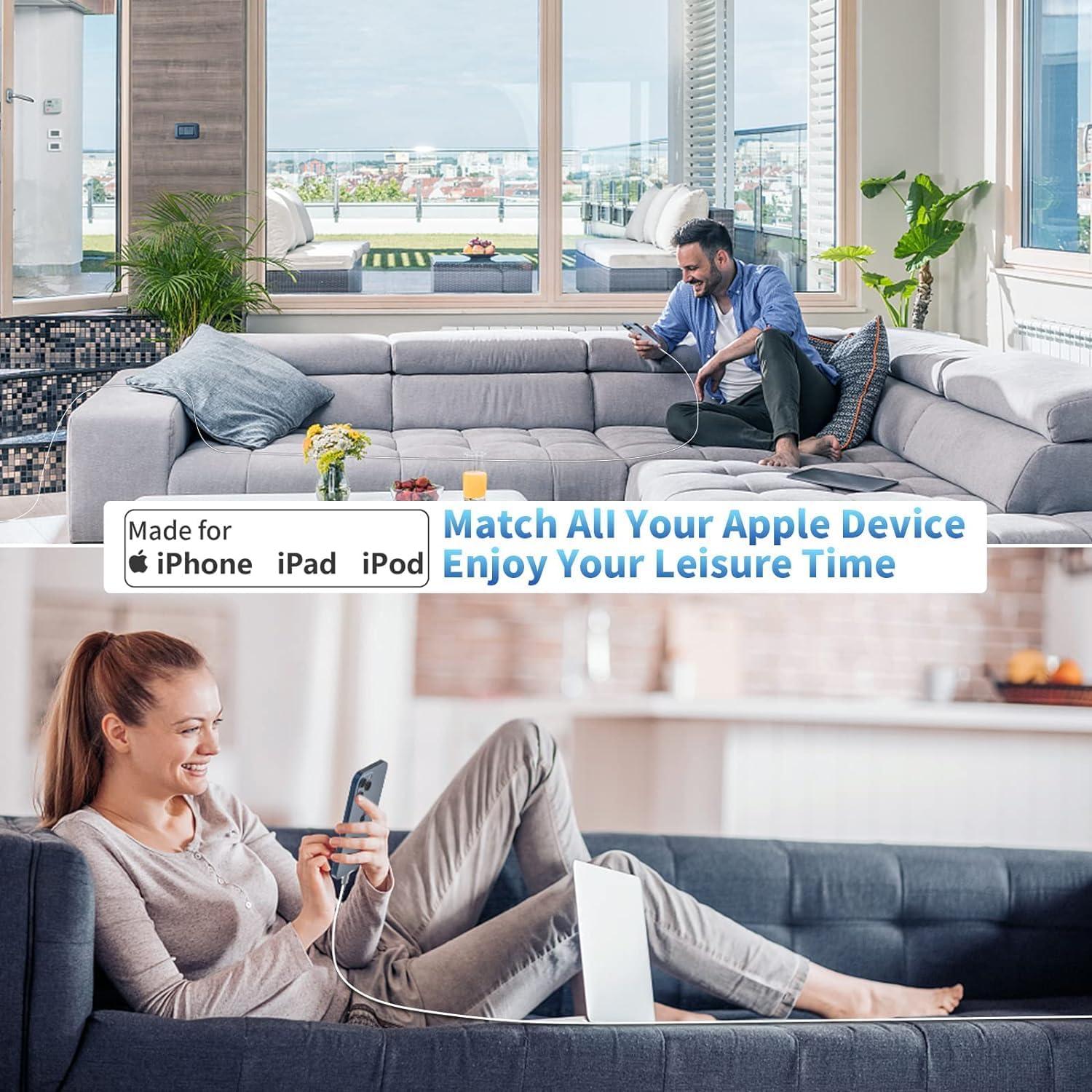 Cargador Rápido USB C 20W MFi para iPhone 17/16 + 2 Cables 1.83m