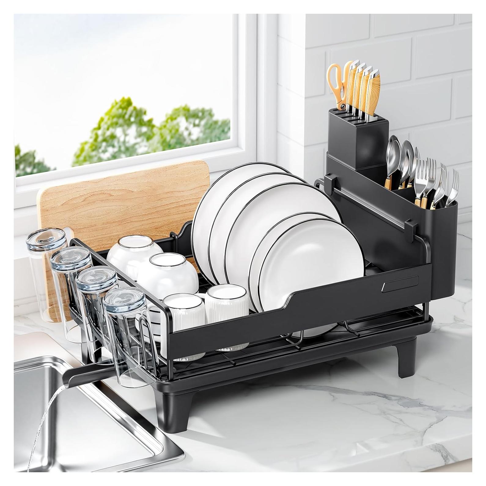 Escurridor de Platos Urackify Negro con Drenaje Automático