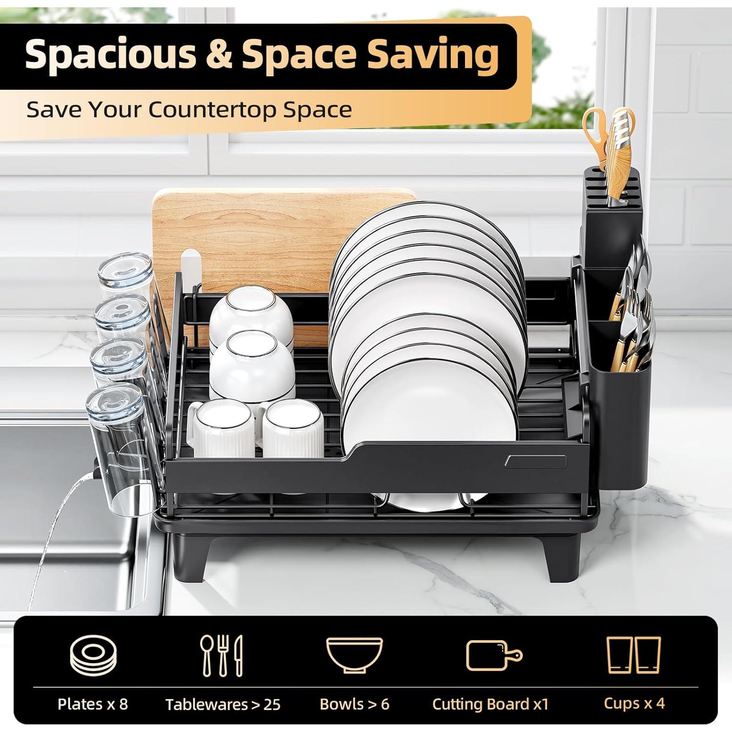 Escurridor de Platos Urackify Negro con Drenaje Automático