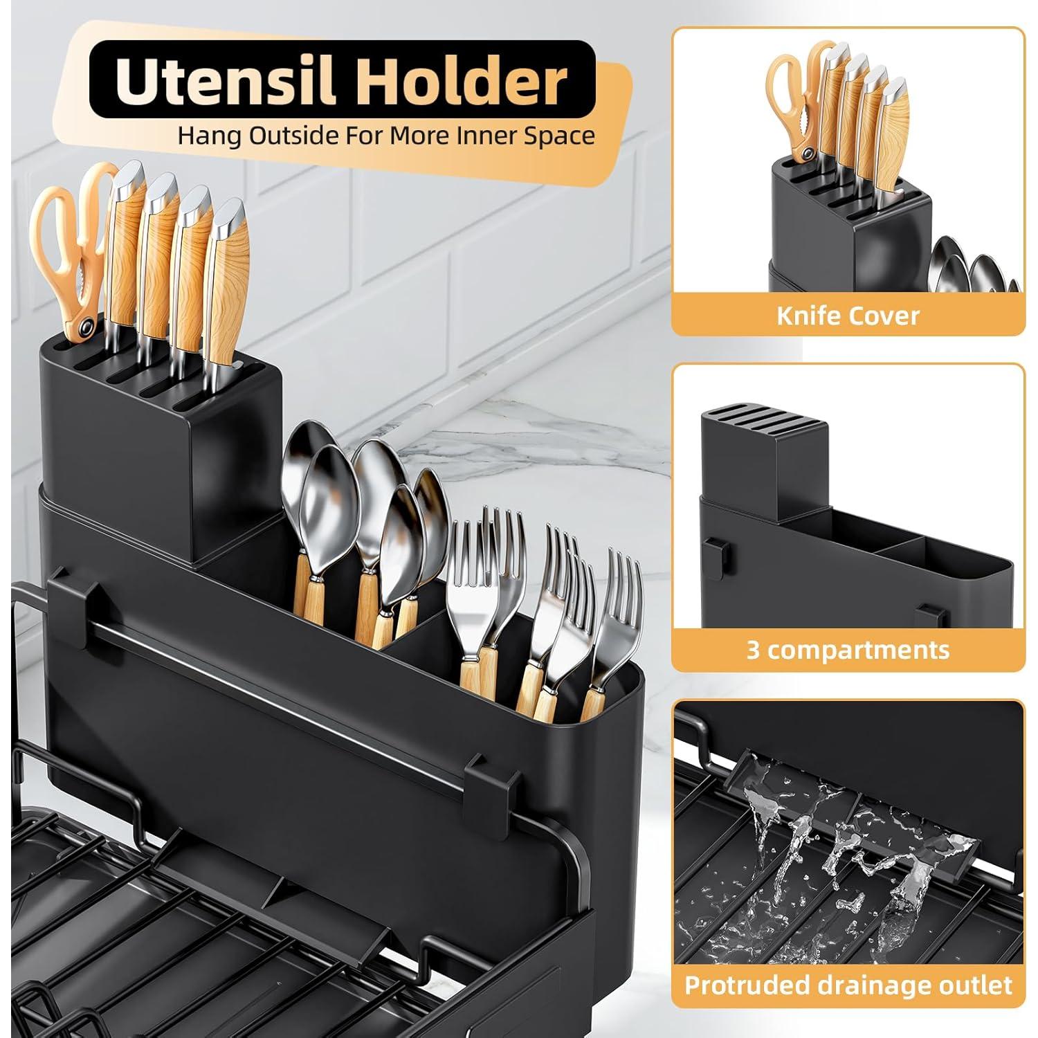 Escurridor de Platos Urackify Negro con Drenaje Automático