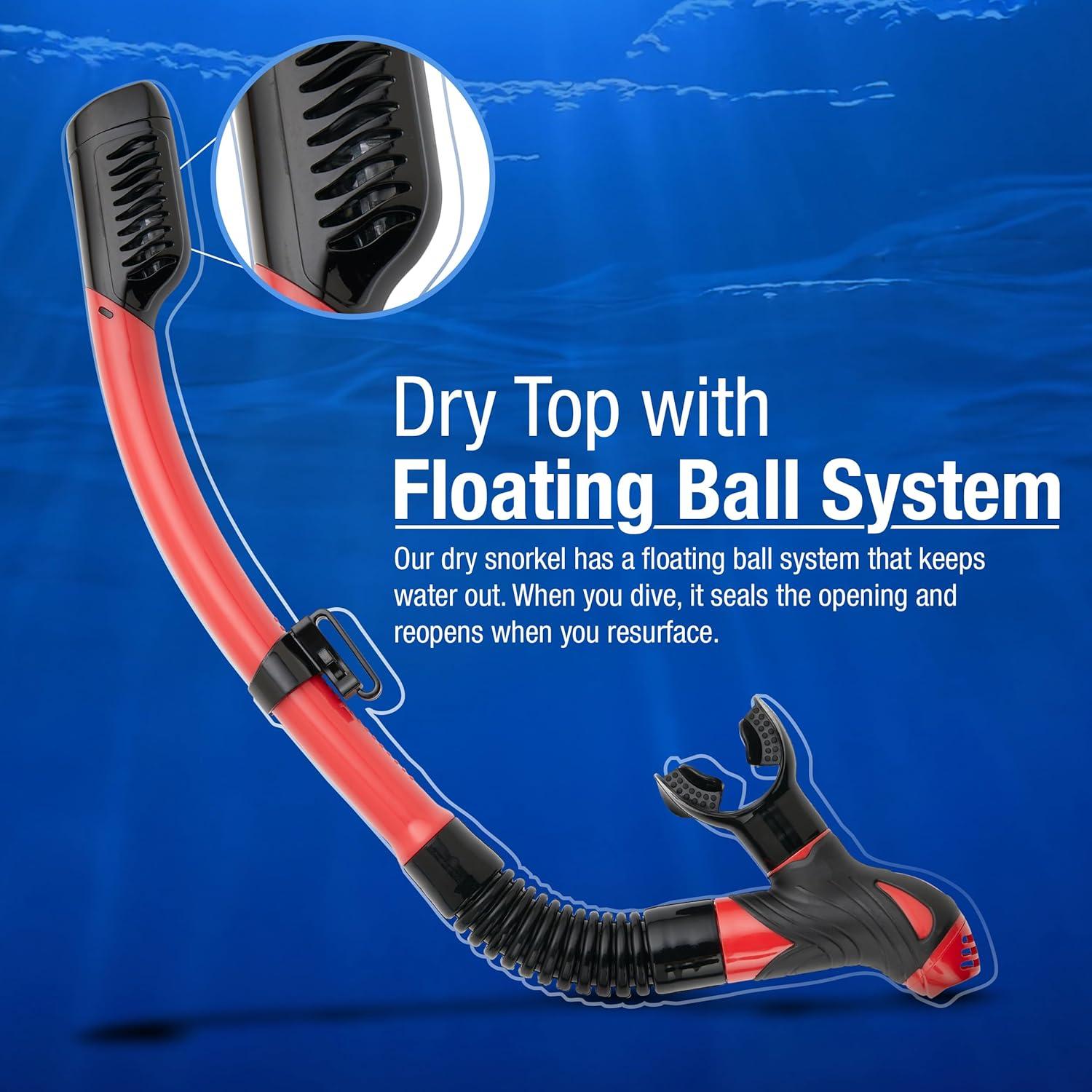 Snorkel Seco Kraken Aquatics KA101 Rojo con Válvula de Purga