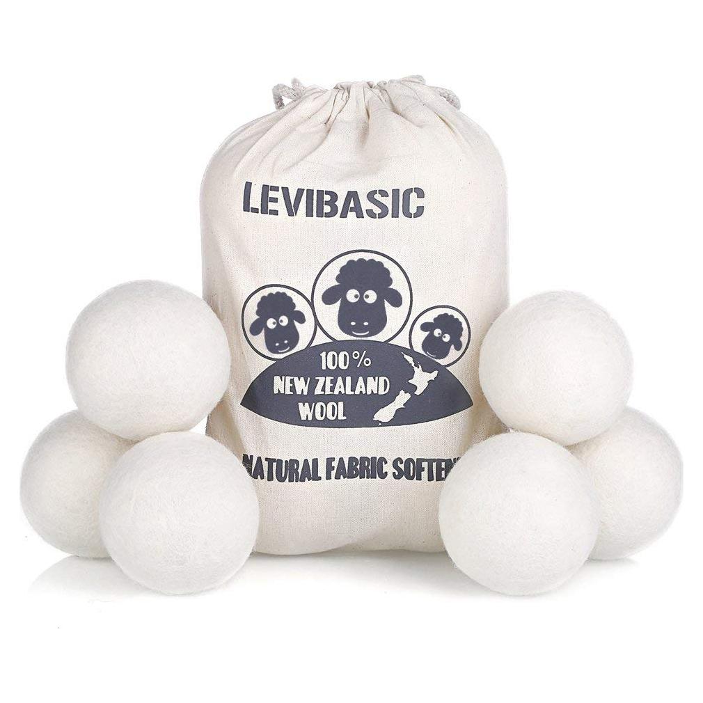 Wool Dryer Balls 6 Pack XL, 3" Genuine New Zealand Wool to Core, 100% Organic Fabric Softener Alternative, Baby Safe & Chemical Free, Reduce Wrinkles & Shorten Drying Time by LEVIBASIC (White-6pcs)