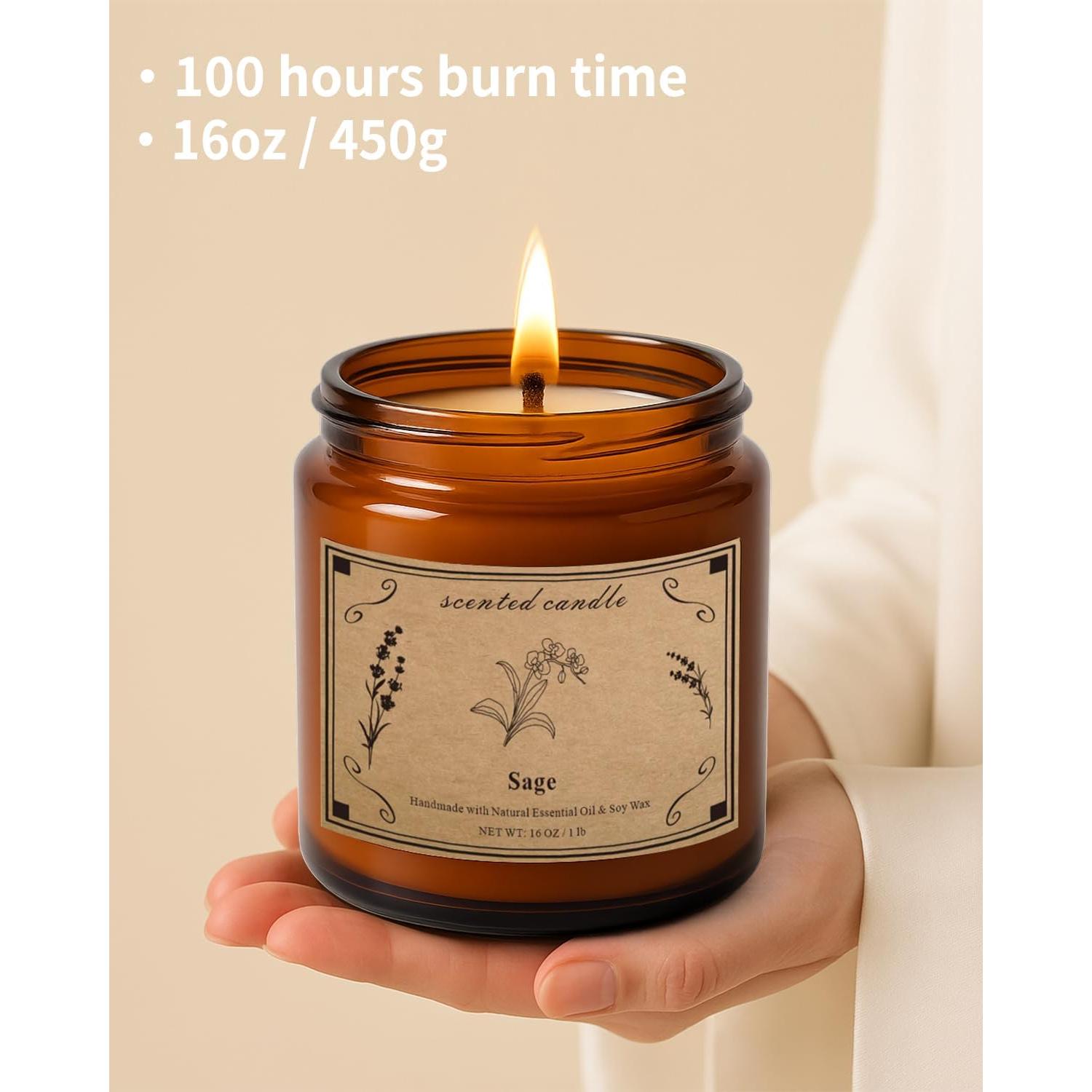 Vela Aromática de Salvia Pootes 450g - 100 Horas Quema