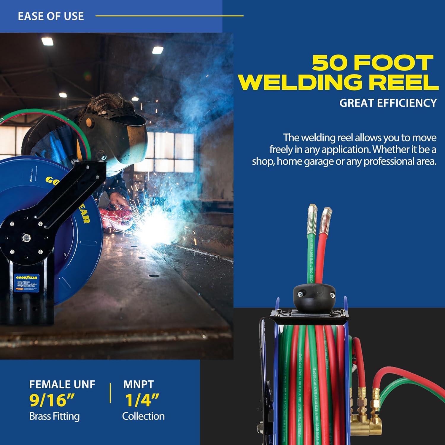 Carrete Retráctil de Manguera de Soldadura Goodyear 1/4" x 15.24 m