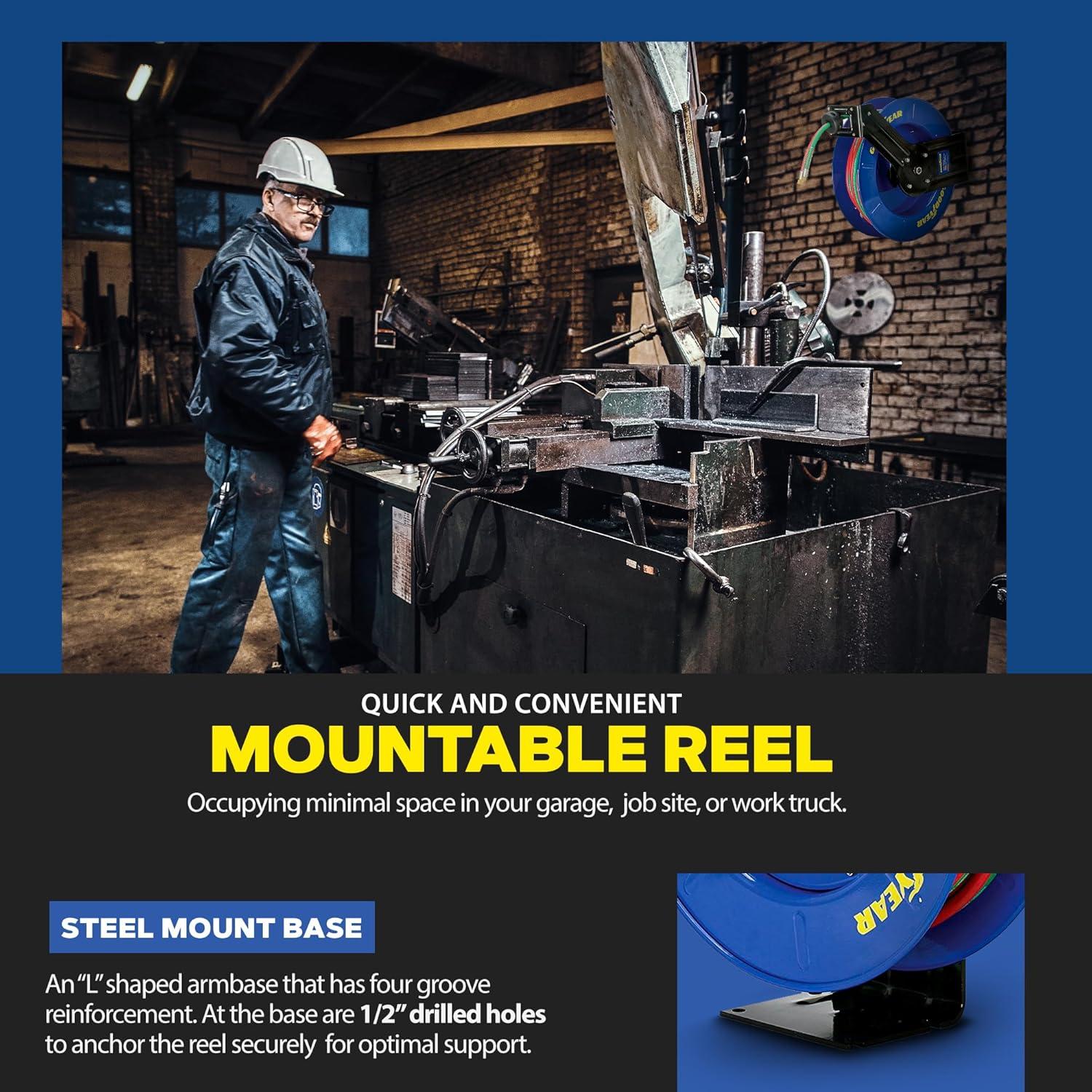 Carrete Retráctil de Manguera de Soldadura Goodyear 1/4" x 15.24 m