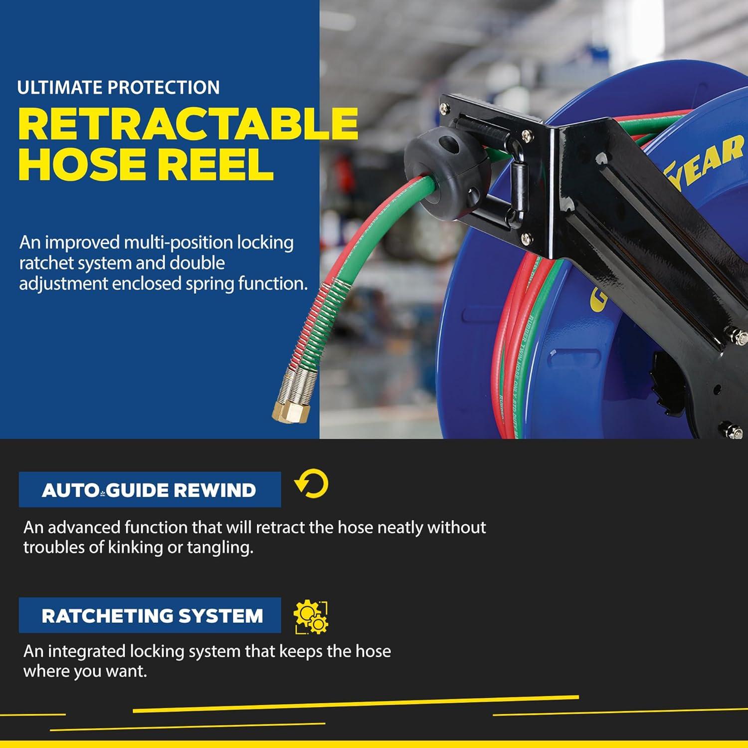 Carrete Retráctil de Manguera de Soldadura Goodyear 1/4" x 15.24 m