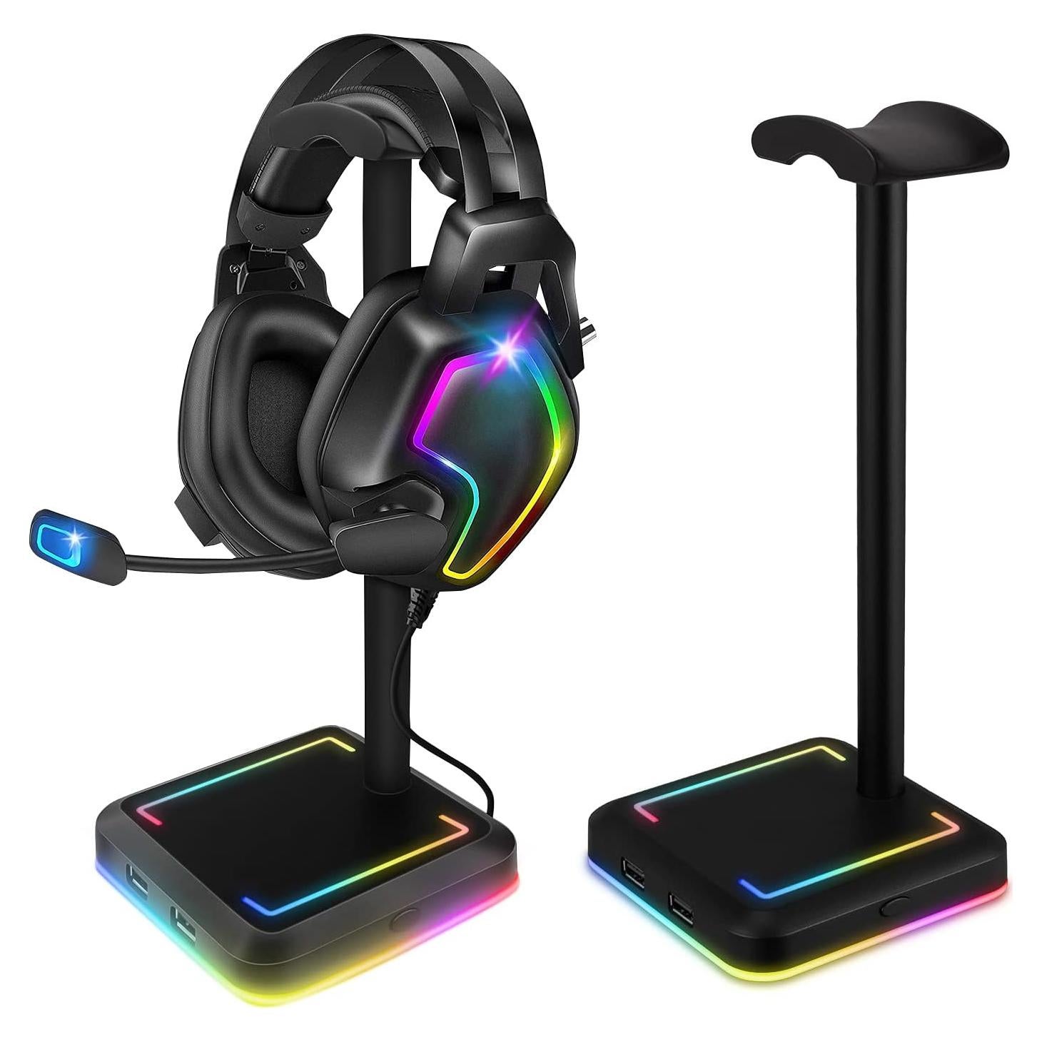 Soporte para Auriculares TEEDOR con Luz RGB y 2 Puertos USB