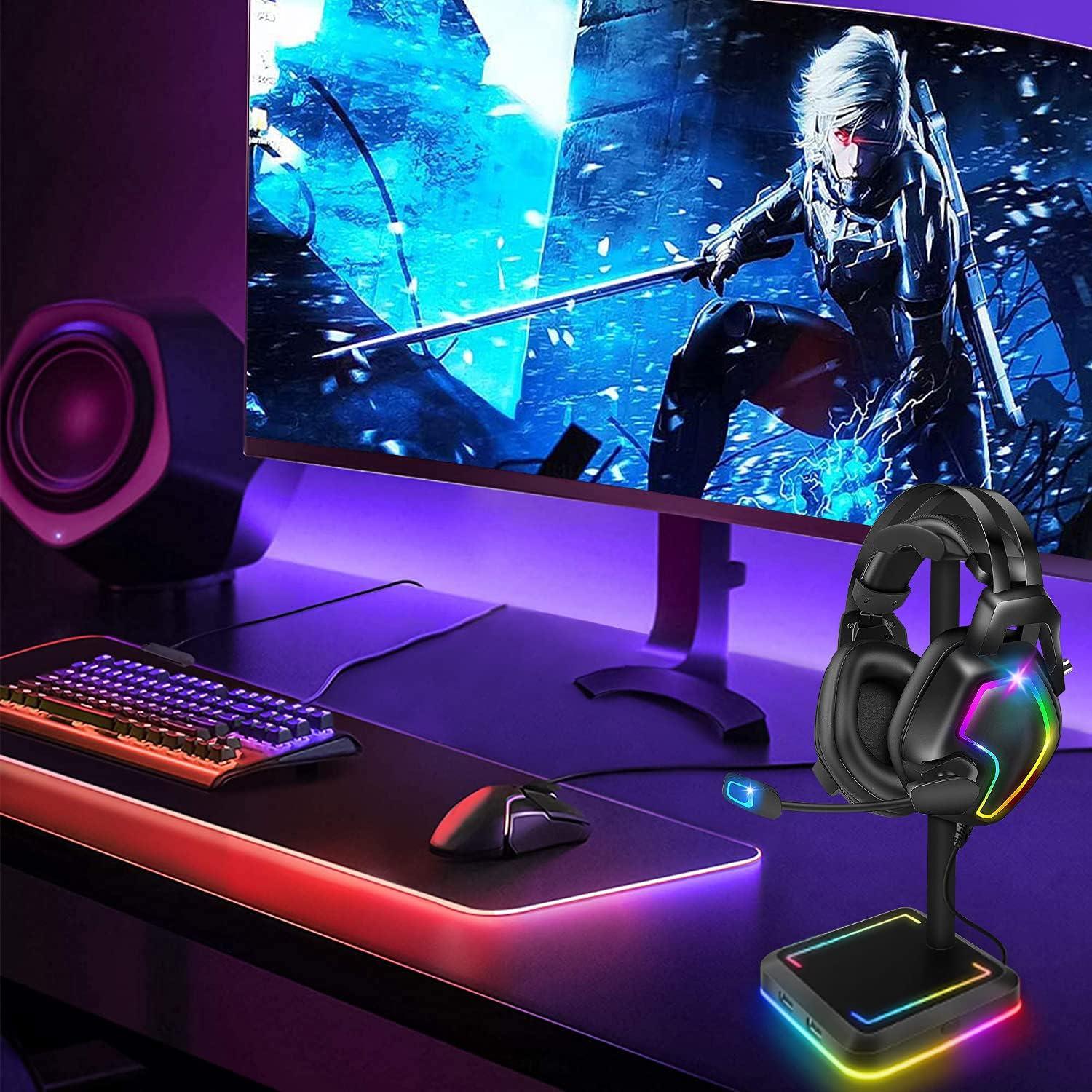 Soporte para Auriculares TEEDOR con Luz RGB y 2 Puertos USB