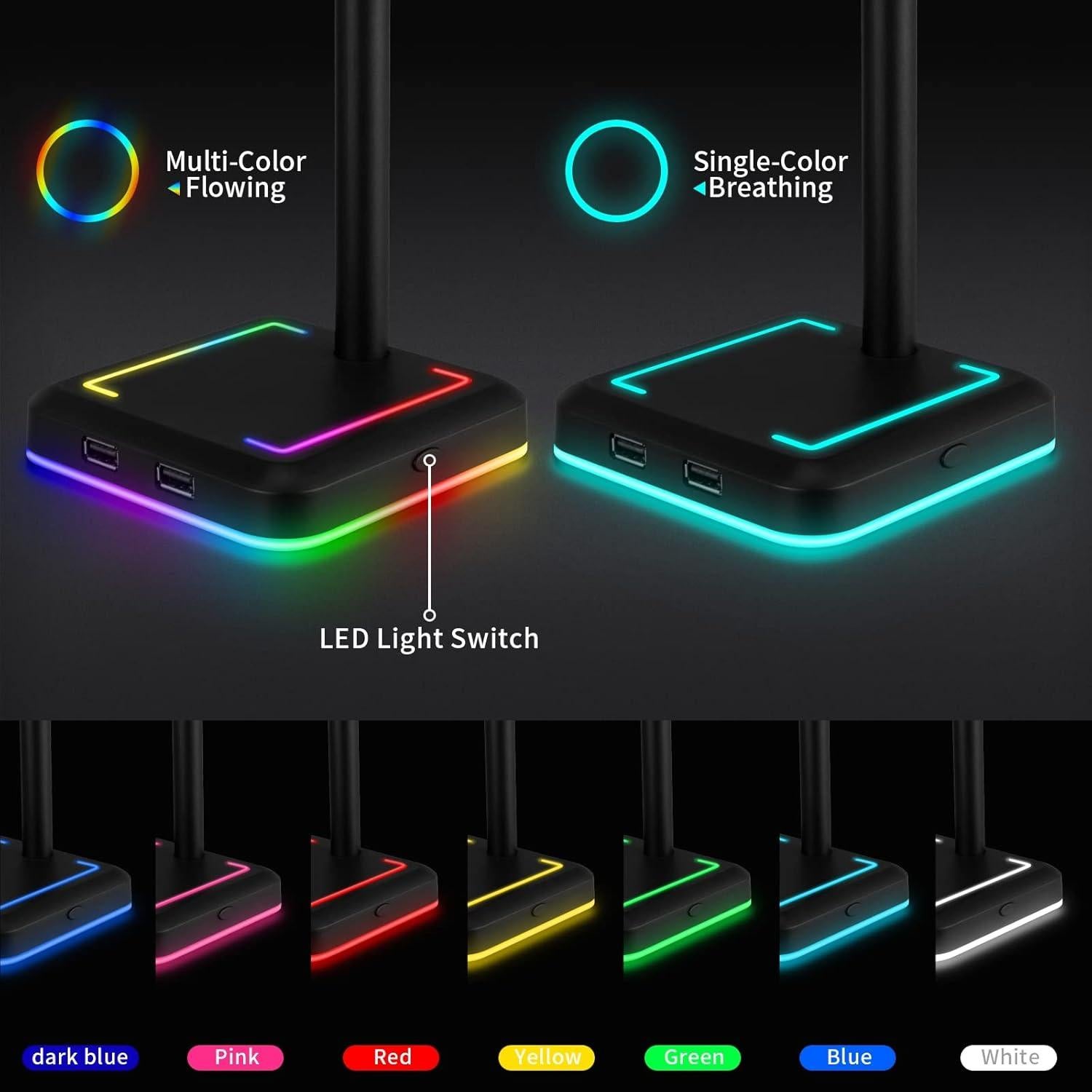 Soporte para Auriculares TEEDOR con Luz RGB y 2 Puertos USB