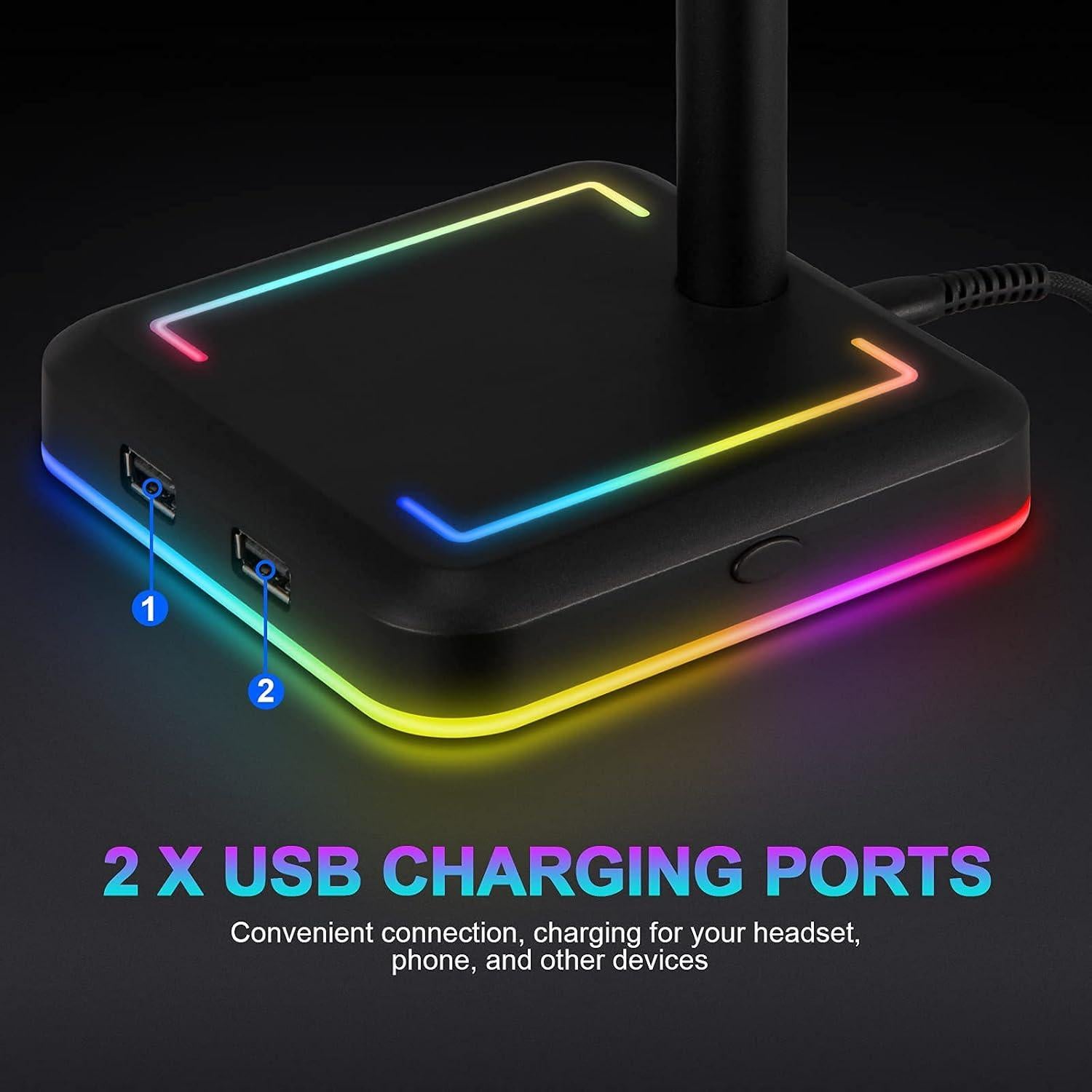Soporte para Auriculares TEEDOR con Luz RGB y 2 Puertos USB
