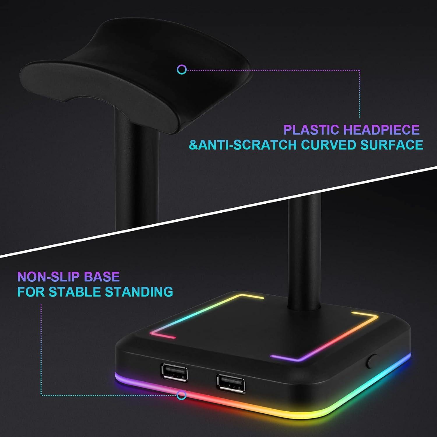 Soporte para Auriculares TEEDOR con Luz RGB y 2 Puertos USB