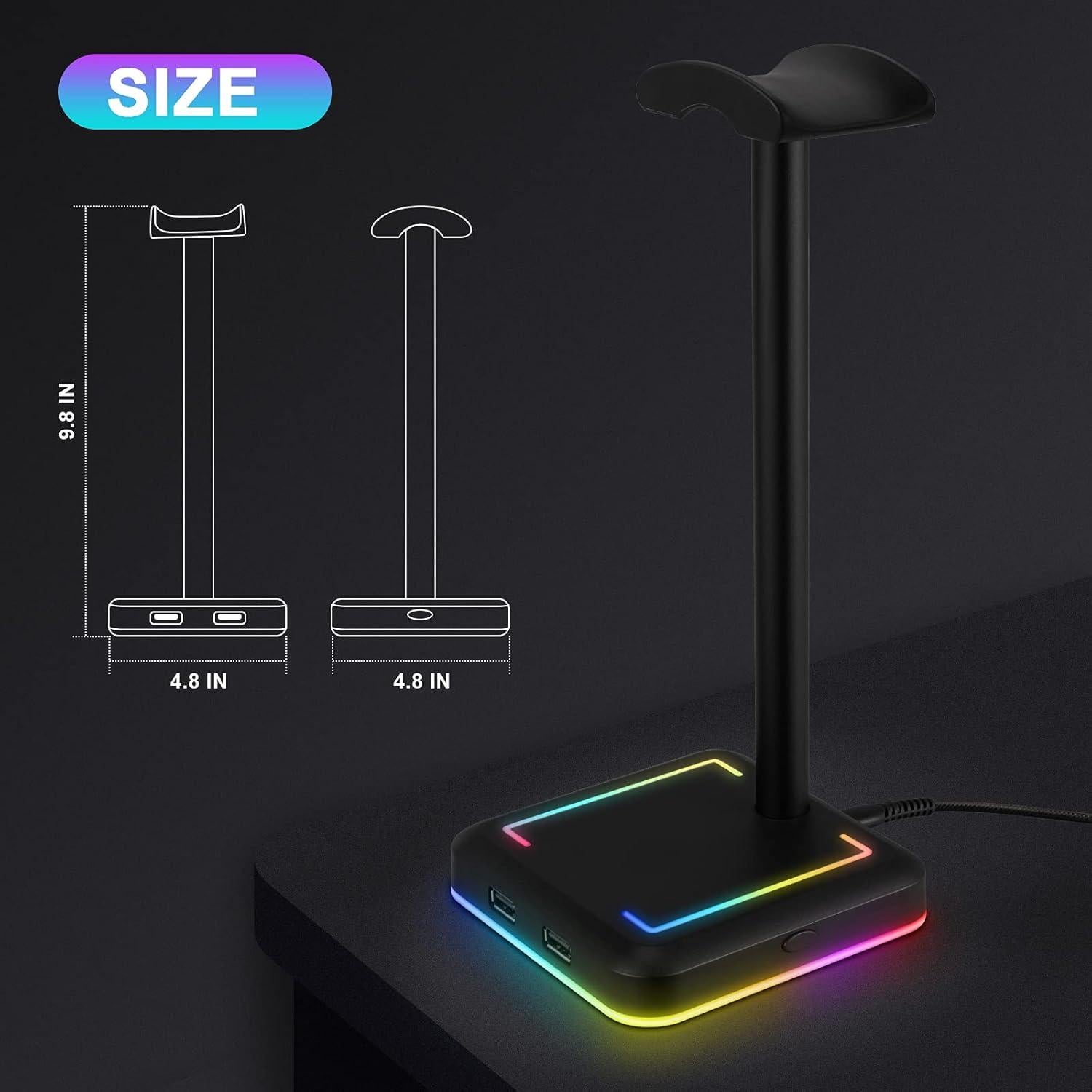 Soporte para Auriculares TEEDOR con Luz RGB y 2 Puertos USB