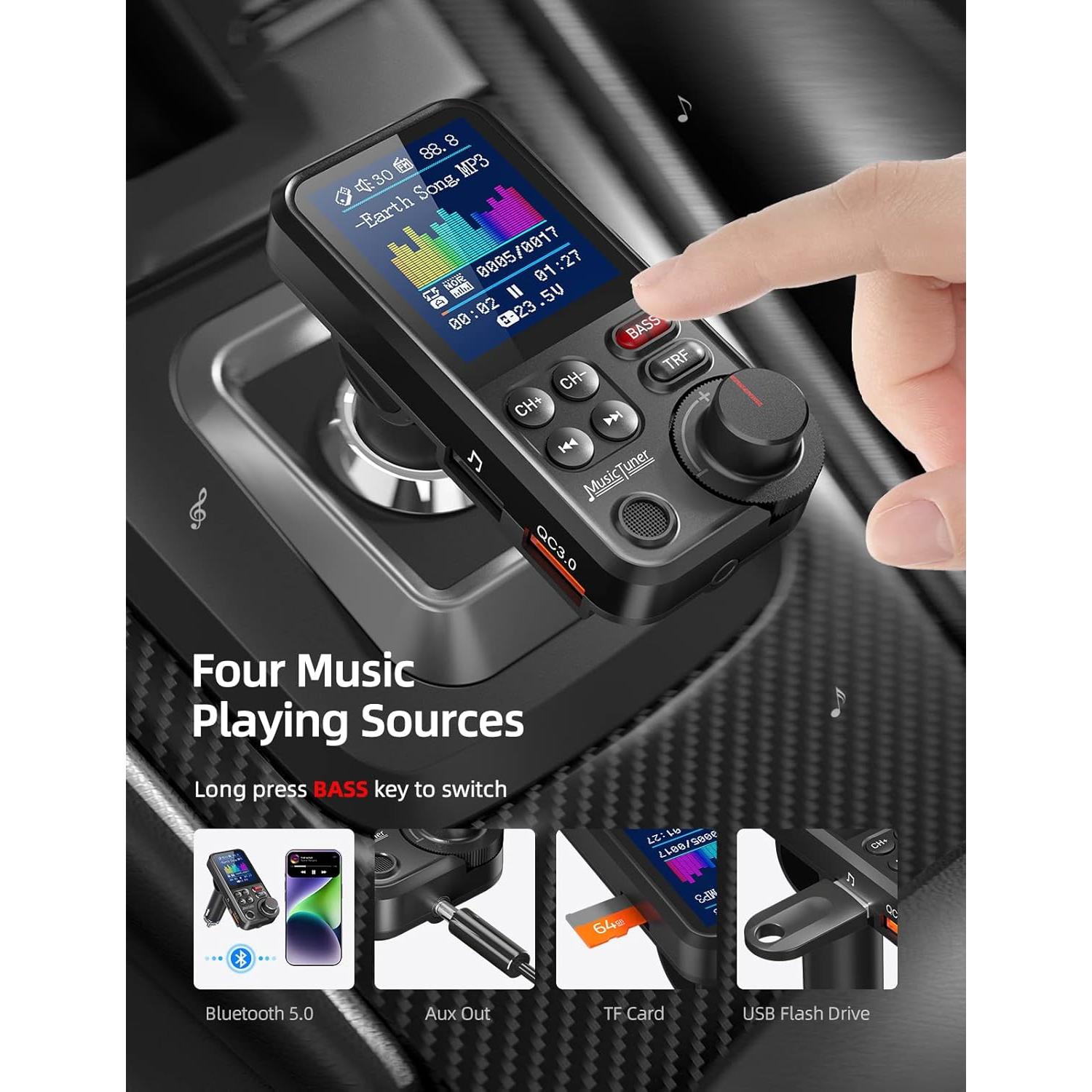 Transmisor FM Bluetooth Nulaxy KM30 para coche con cargador QC3.0