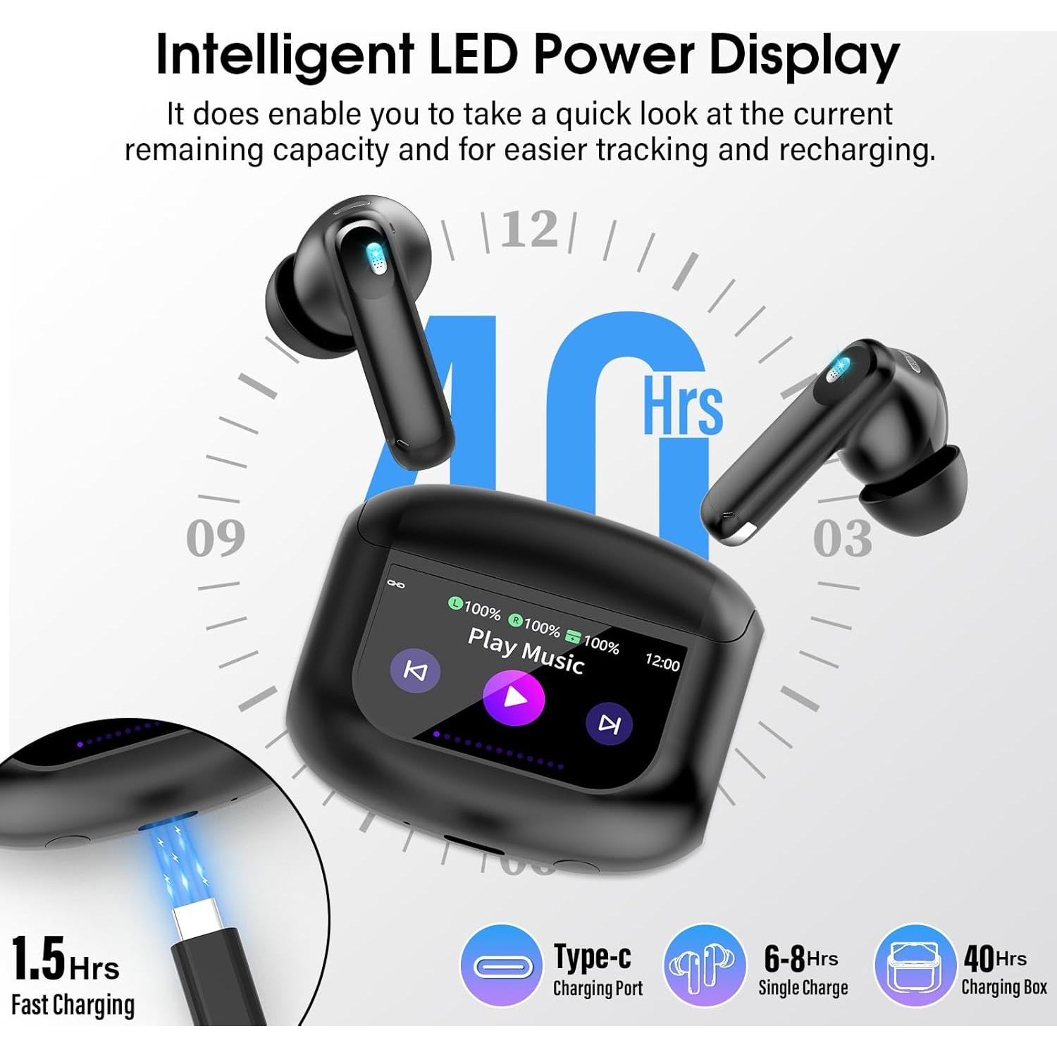 Auriculares Inalámbricos QXUFV U9 Bluetooth 5.4 con ANC 48H