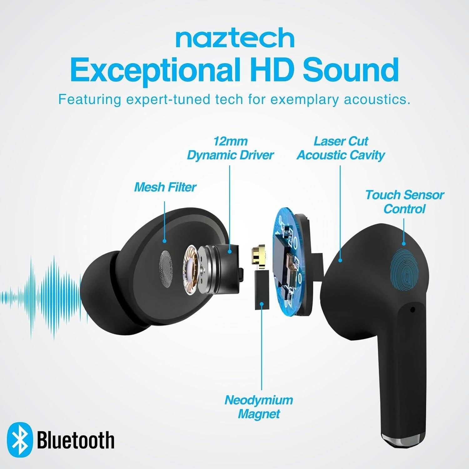 Auriculares Inalámbricos Naztech Xpods PRO - Negro, Cancelación de Ruido