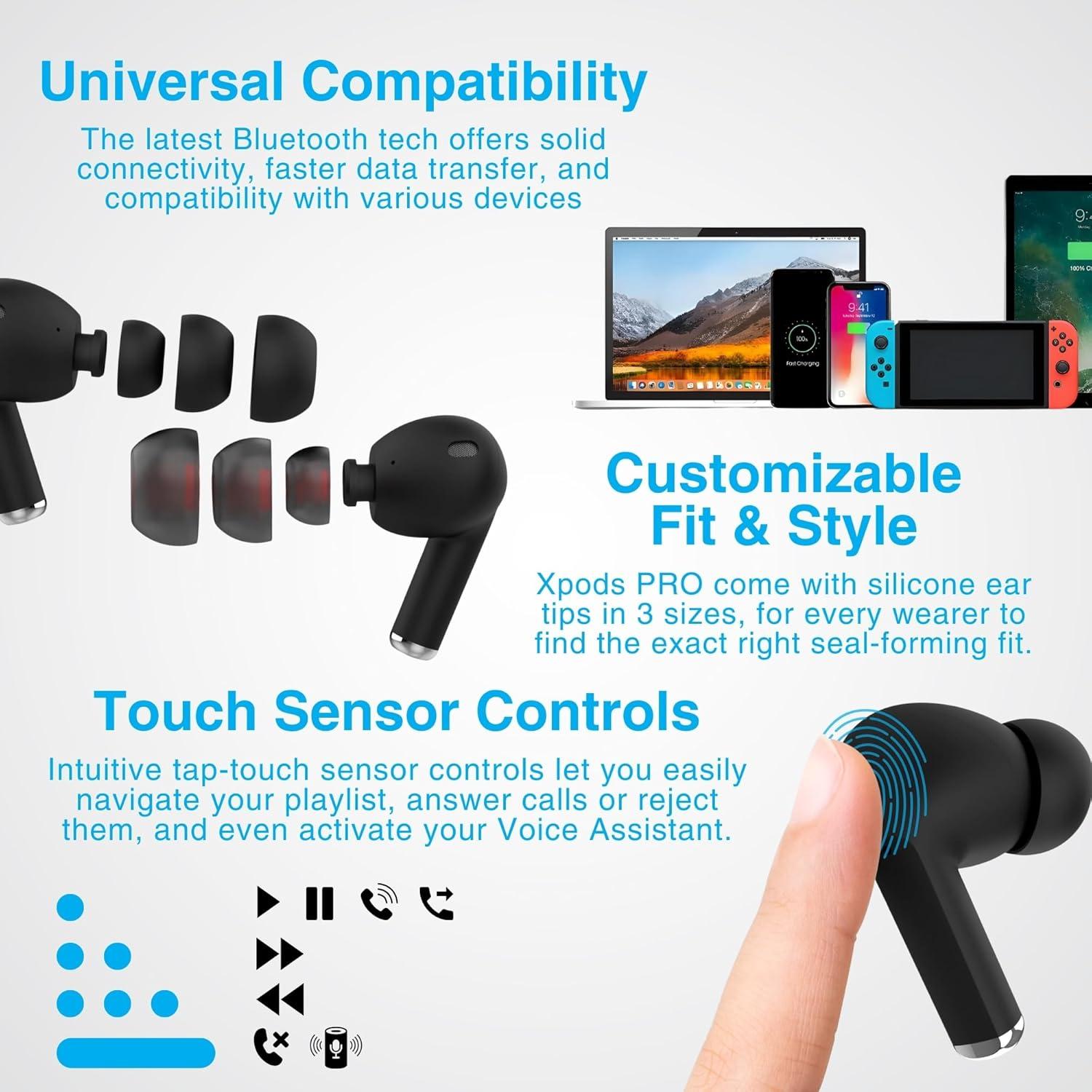 Auriculares Inalámbricos Naztech Xpods PRO - Negro, Cancelación de Ruido