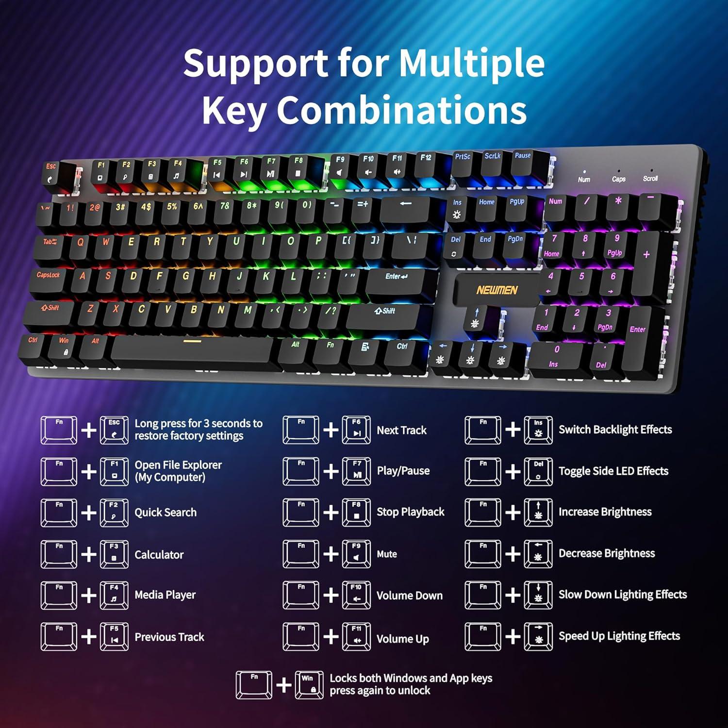 Teclado Mecánico Newmen GM325 Pro 104 Teclas RGB USB