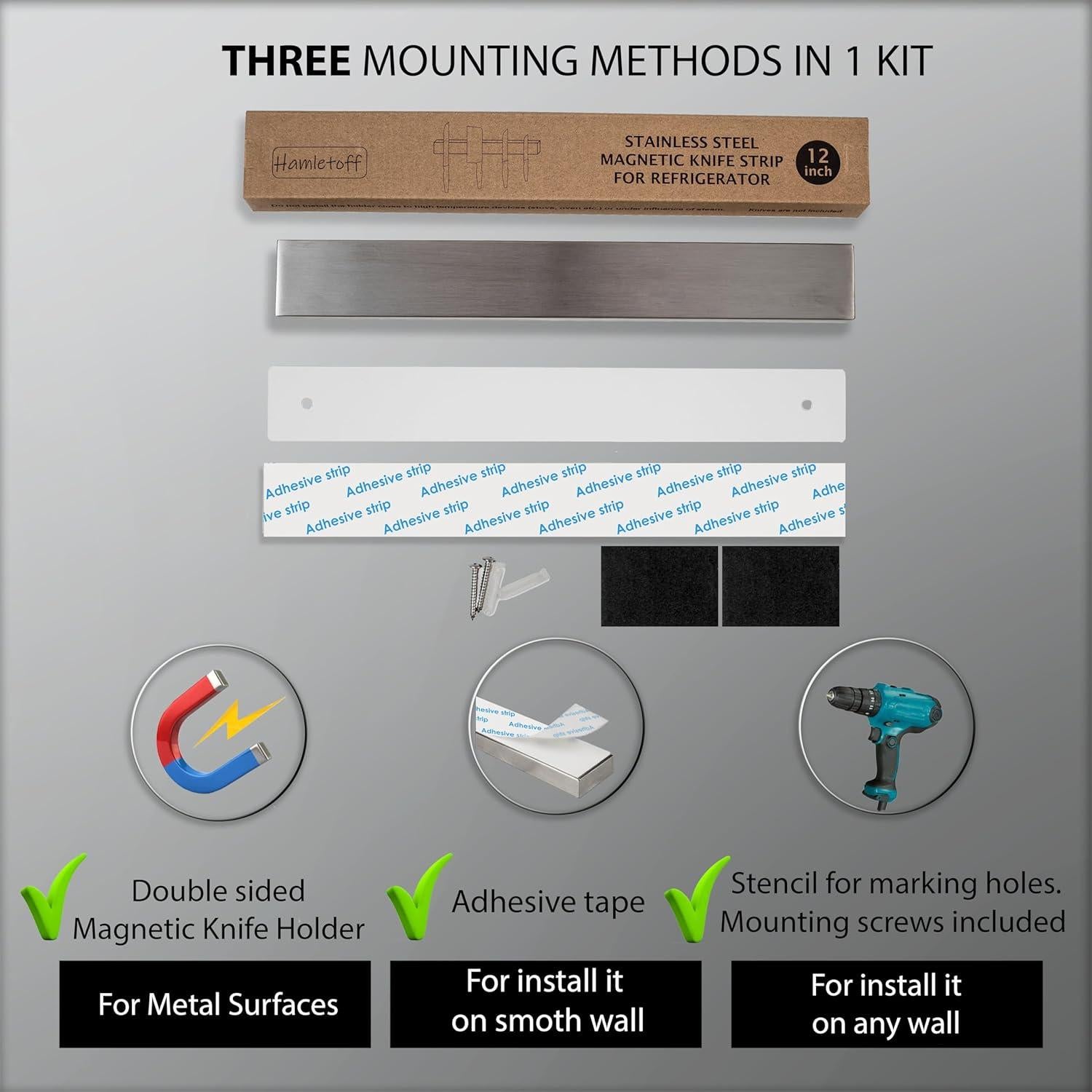 Soporte Magnético para Cuchillos Hamletoff 30.48 cm Acero Inoxidable