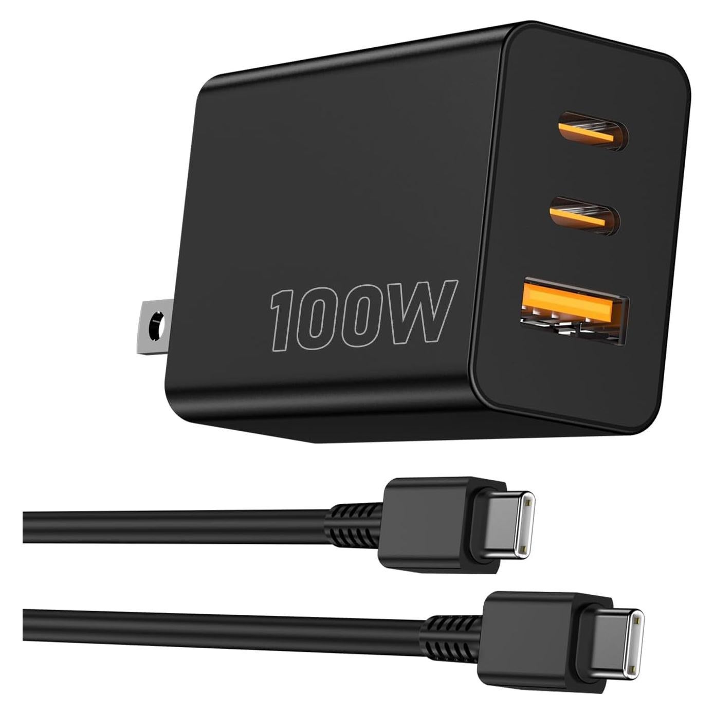 Cargador USB C 100W Weiship con 3 Puertos y Cable 1.8m