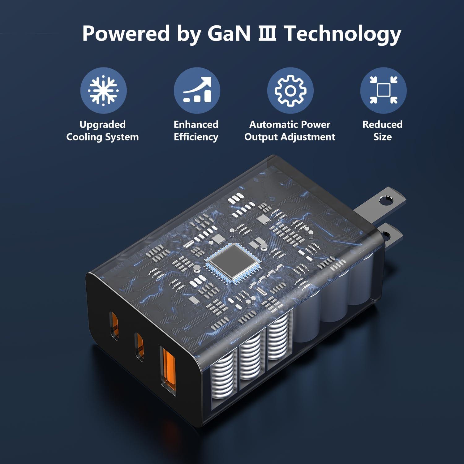 Cargador USB C 100W Weiship con 3 Puertos y Cable 1.8m