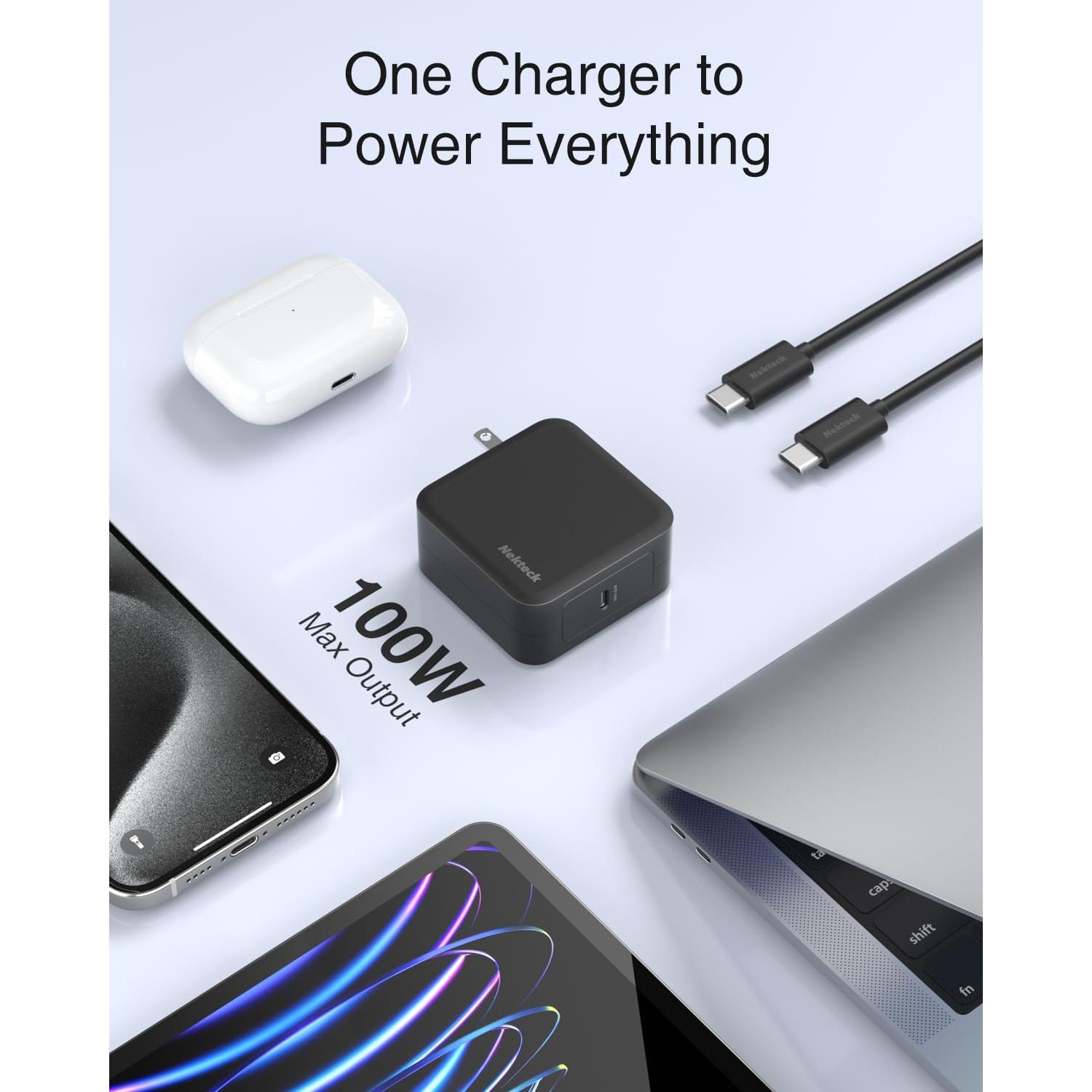Cargador Nekteck 100W USB-C GaN IV Plegable Negro