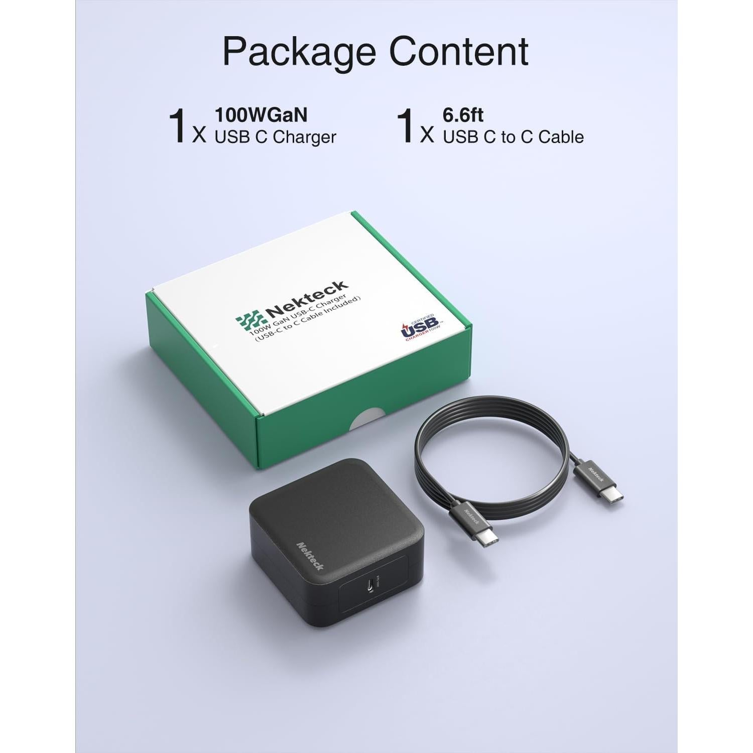 Cargador Nekteck 100W USB-C GaN IV Plegable Negro