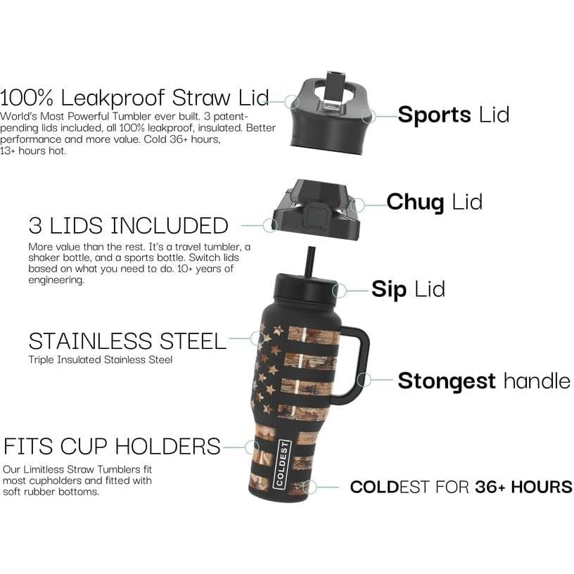 Taza aislada 36 oz El Agua Más Fría con Asa y Popote