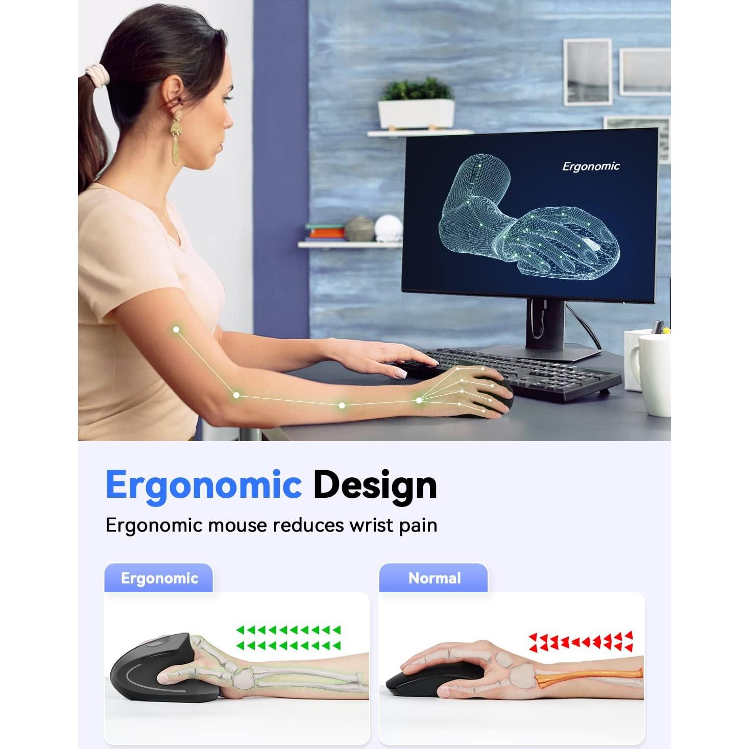 Ratón Vertical Inalámbrico Ergonómico TECKNET 4800 DPI Negro