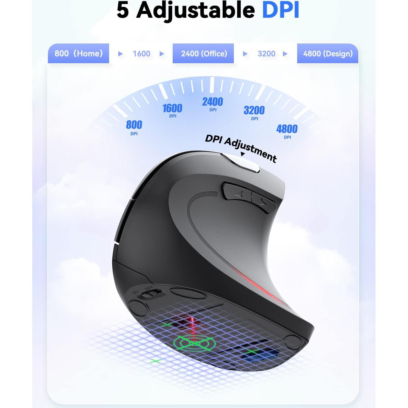 Ratón Vertical Inalámbrico Ergonómico TECKNET 4800 DPI Negro