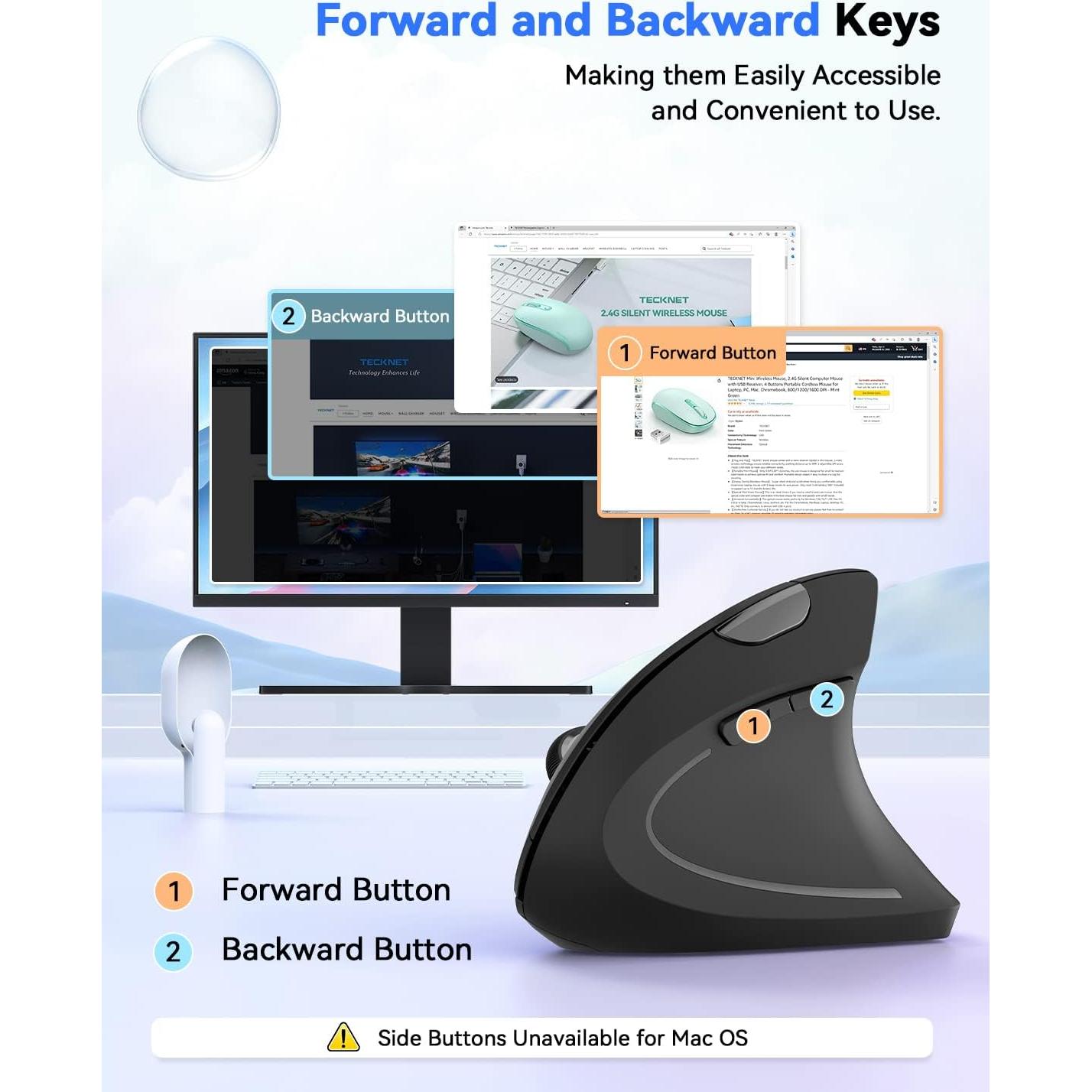 Ratón Vertical Inalámbrico Ergonómico TECKNET 4800 DPI Negro